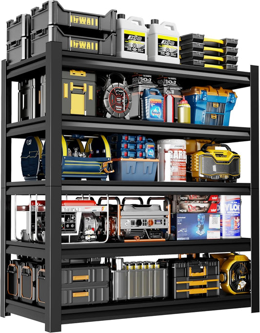 48" W Garage Shelving,5-Tier Heavy Duty Shelving Unit,3000LBS Adjustable Metal Storage Shelves,Storage Rack Units for Industrie,Shed,Warehouse,Basement,Black,48" W x 20" D x 72" H