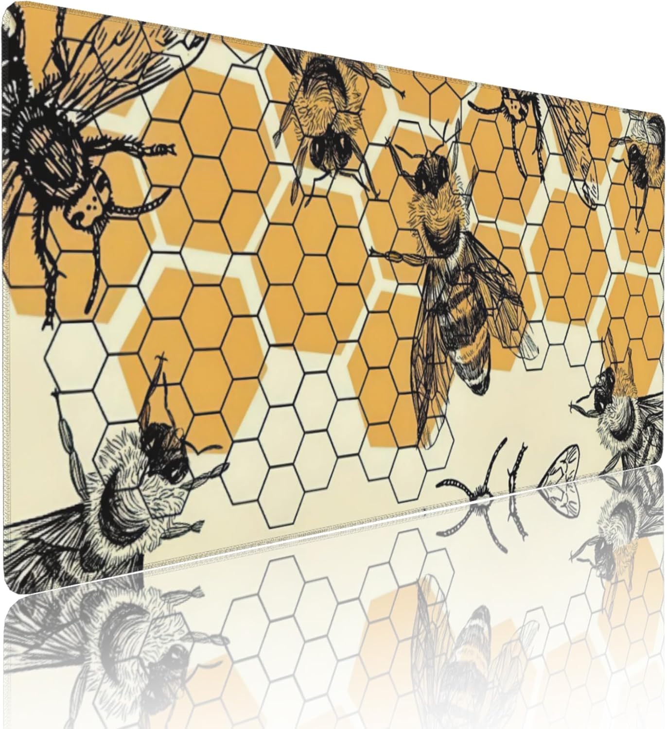 Bee and Honeycomb Large Mouse Pad, Vintage Aesthetic Gaming Desk Mat, XXL Keyboard Desk Pad Mat for Desktop, 35.4"x15.7" Non-Slip Base Big Mousepad with Stitched Edges