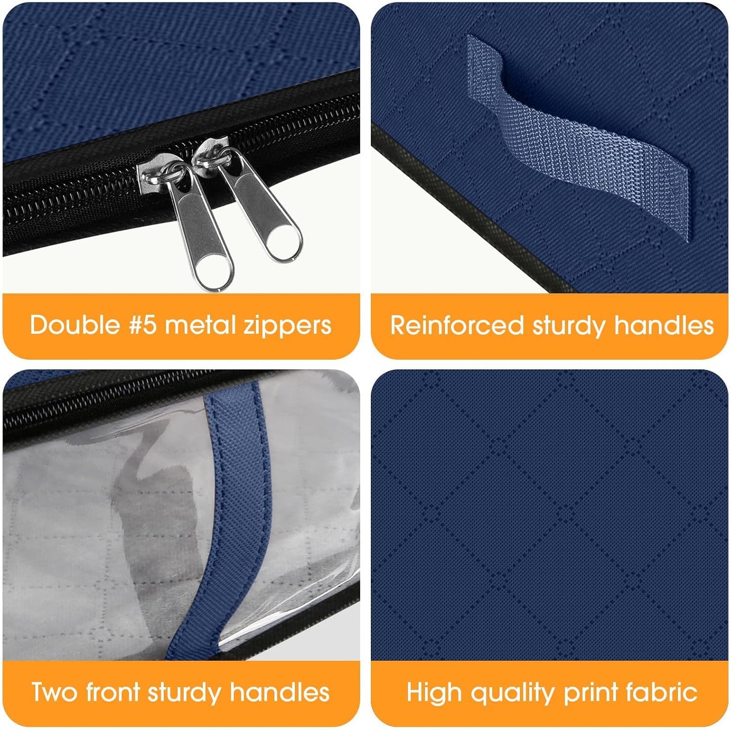 StorageRight Under Bed Storage Bins, 6-Pack 40L Foldable Fabric Storage Bags with Transparent Window, Breathable Organizer for Clothes/Blanket/Comforter/Quilt, Blue