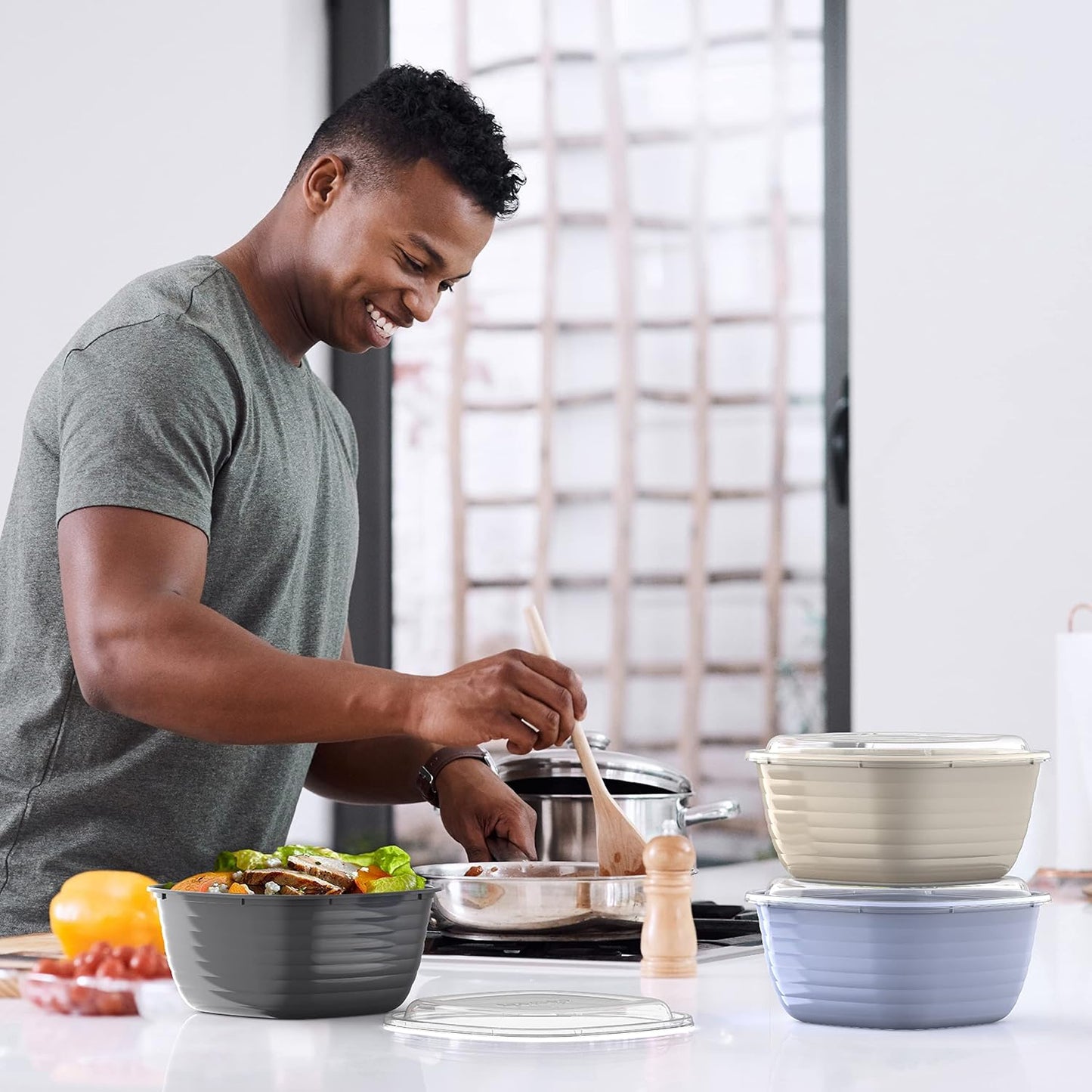 Bentgo Prep - 1-Compartment Bowls with Custom Fit Lids - Reusable, Microwaveable, Durable, PFAS & BPA-Free, Freezer and Dishwasher Safe Meal Prep Food Storage - 10 Bowls & 10 Lids (Graphite)