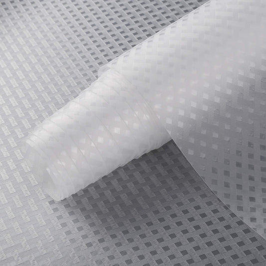HooTown Refrigerator, Fridge, Shelf Liner and Drawer Mats 17.5 Inch Wide x 196.8 Inch Long, Non Slip EVA Plastic Washable Waterproof Pads for Kitchen Cabinet, Pantry Closet, Cupboard, Transparent