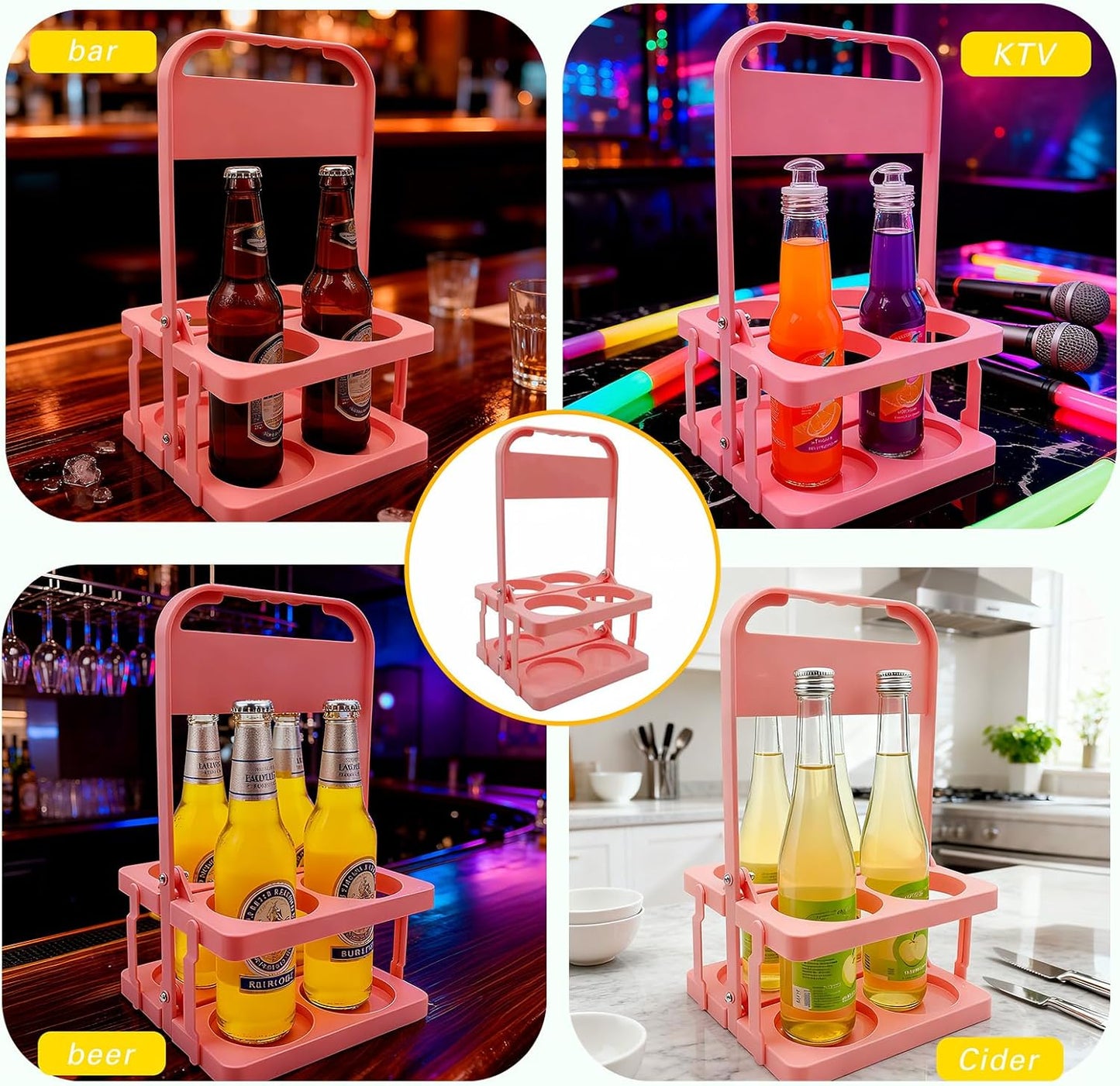 Foldable Beer Carrier 2/4/6 Pack, Heavy-Duty Plastic Drink Caddy, Portable Beverage Tote with Handle,cup carriers (green, 6 cups)