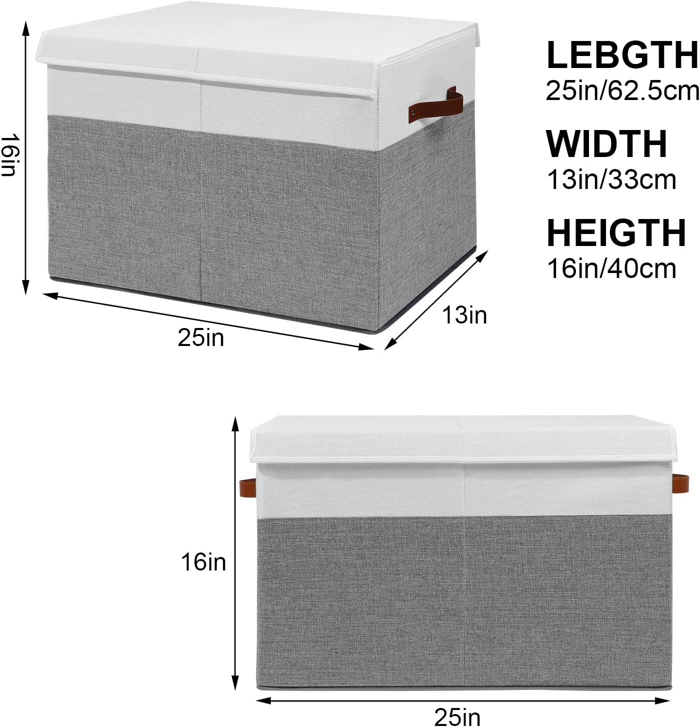 Large Toy Storage Box with Lid, Sturdy Toys Storage Chest Bin Organizer Basket with Dividers for Kids, Boys, Girls, Nursery, Closet, Bedroom, Playroom 25"x13" x16" (Grey and White)