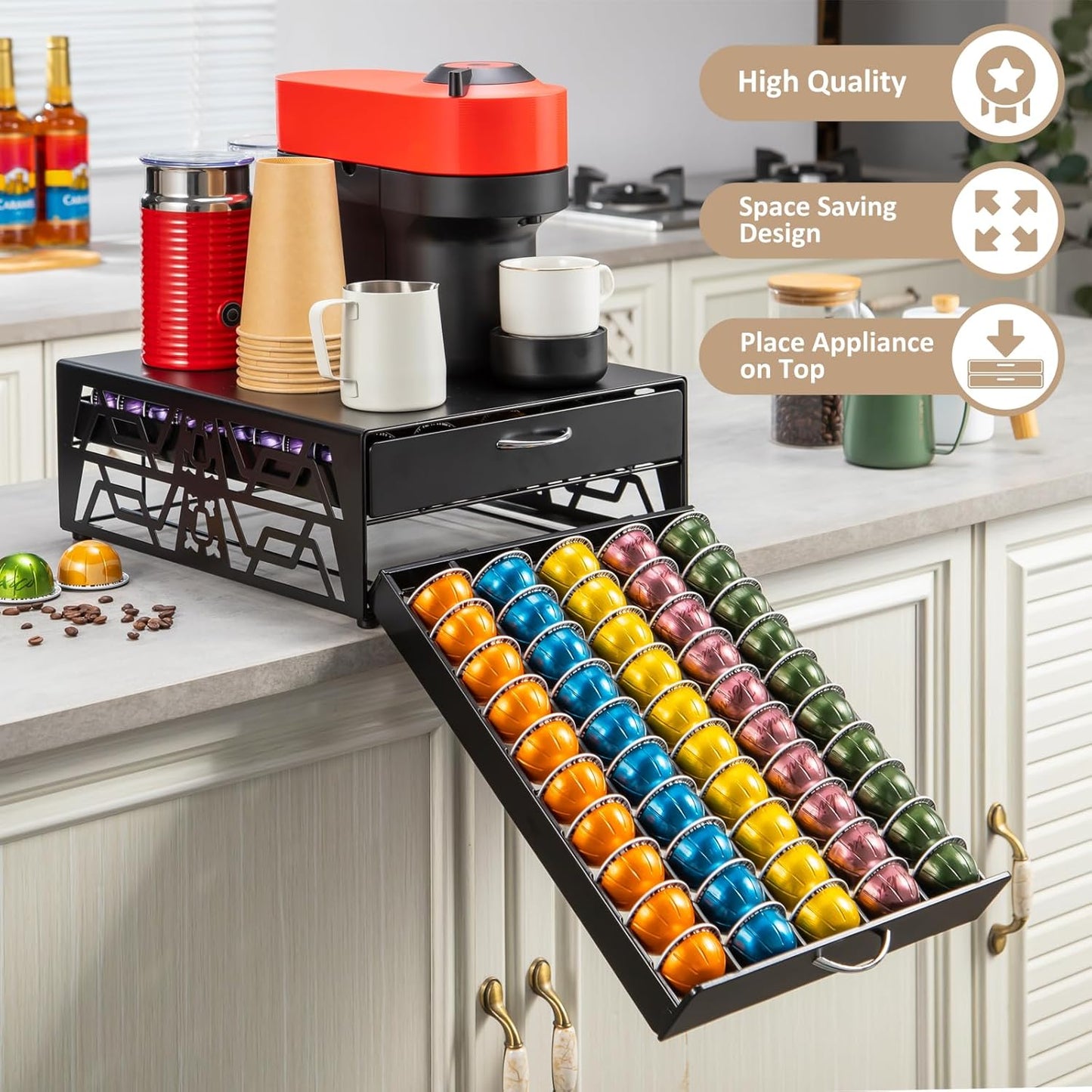 ZCDCP 2-Tier 100-Capacity Vertuo Pod Organizer for Nespresso - Space-Saving Coffee Capsule Drawer Storage System for Fits All Vertuo Pods