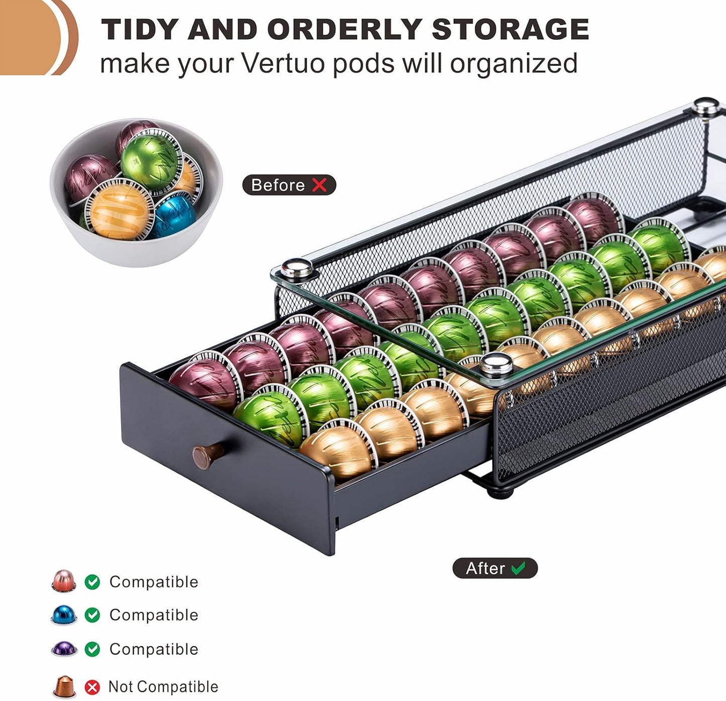 ZCDCP Nespresso Vertuo Pod Holder Coffee Capsule Drawer Black 30 Pods