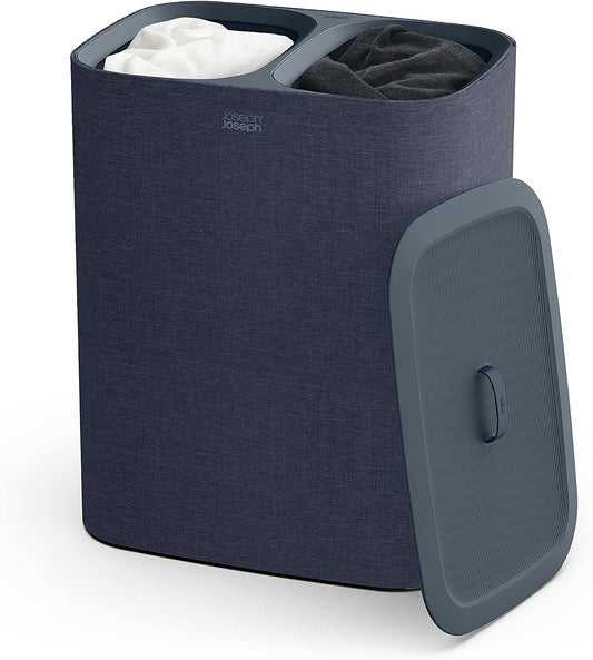 Joseph Joseph Tota 90 liter/23.8 gallon Laundry Hamper Separation Basket with lid, 2 Removable Washing Bags with Handles - Black