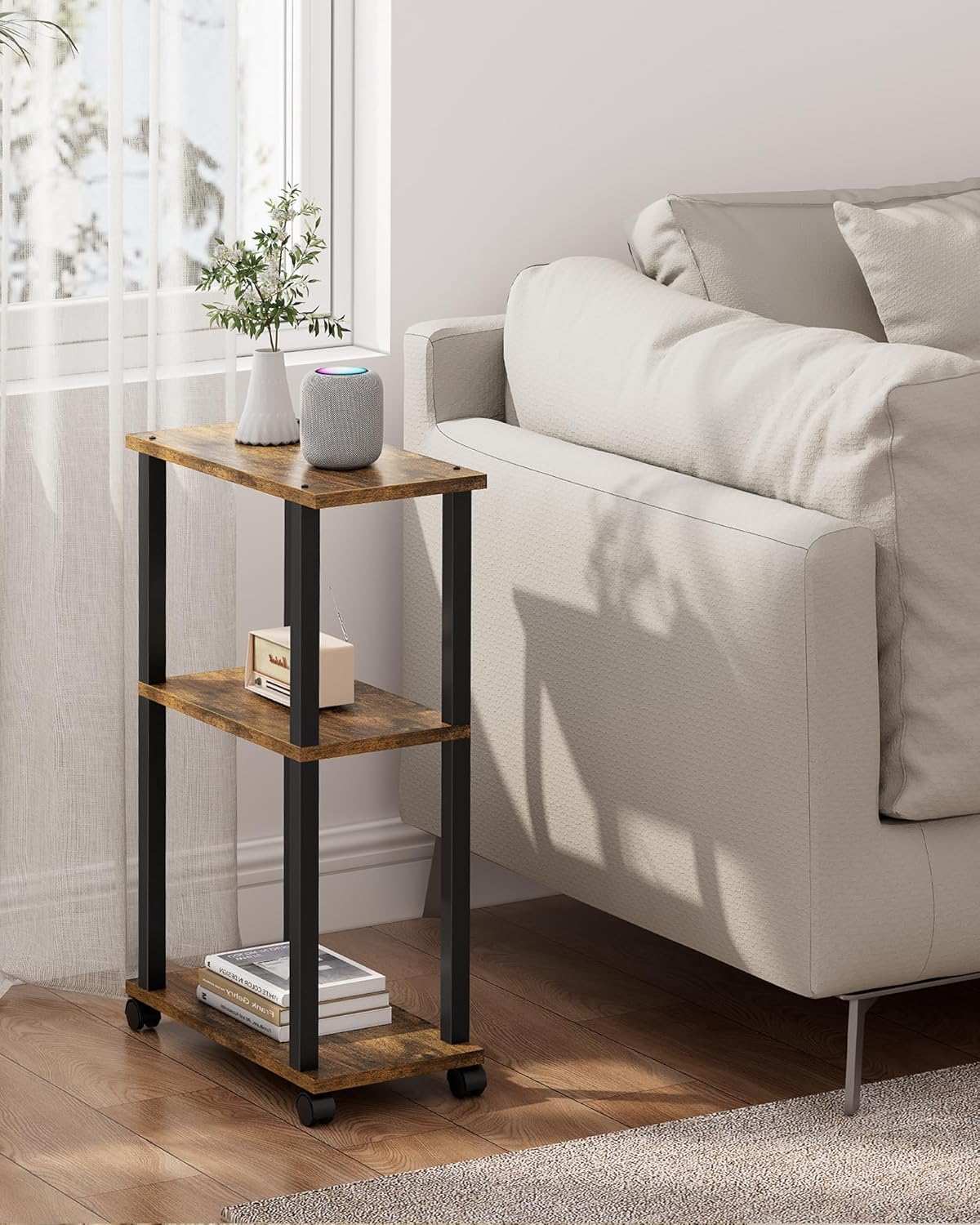 TUTOTAK Small Side Table, Narrow End Table, Bedside Table, Set of 2, Couch Side Table with Wheels for Living Room or Bedroom, Brown TB01BB0612