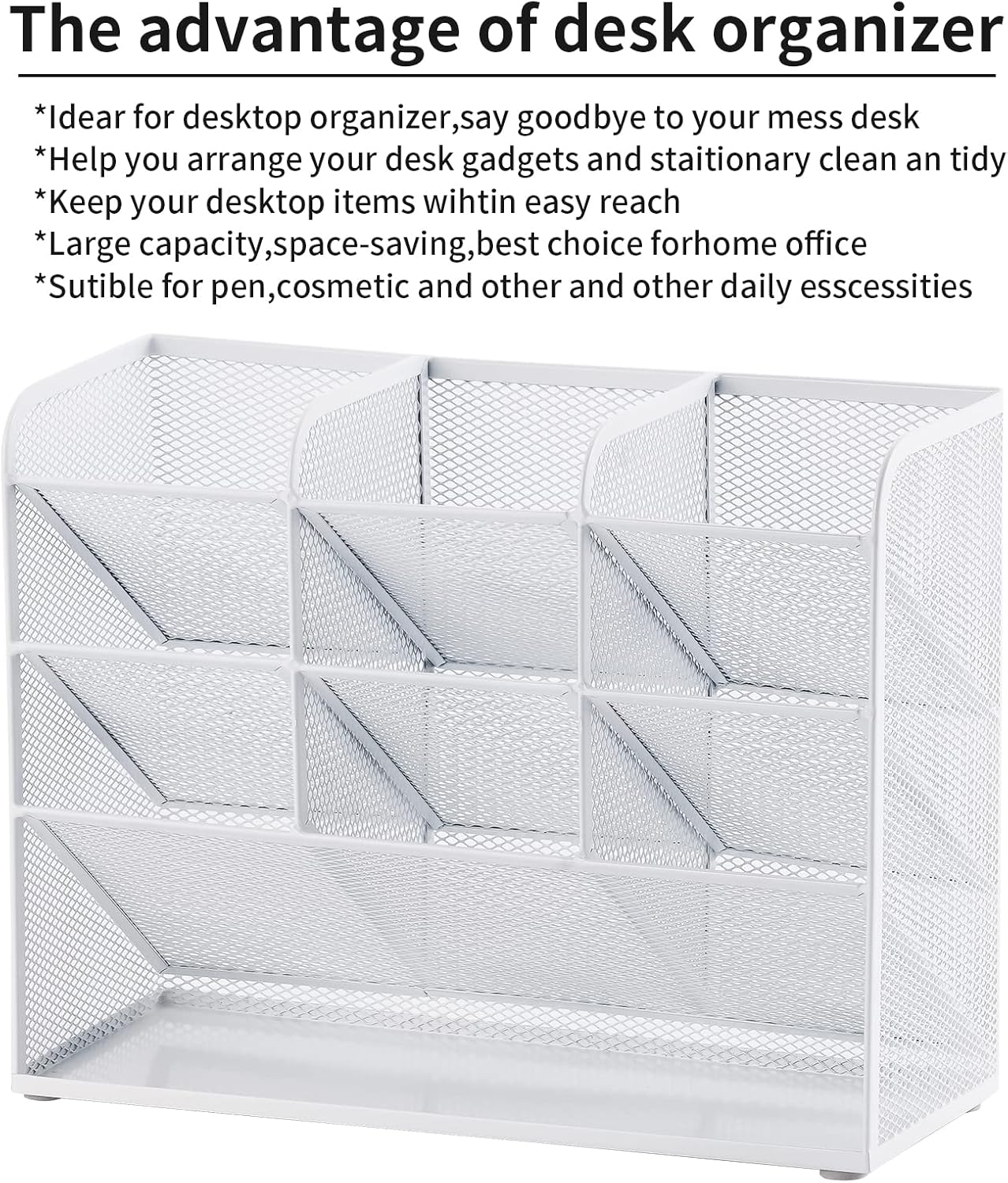 Marbrasse Mesh Desk Organizer, Multi-Functional Pen Holder, Pen Organizer for desk, Desktop Stationary Organizer, Storage Rack for School Home Office Art Supplies (White - Mesh Pen Holder)