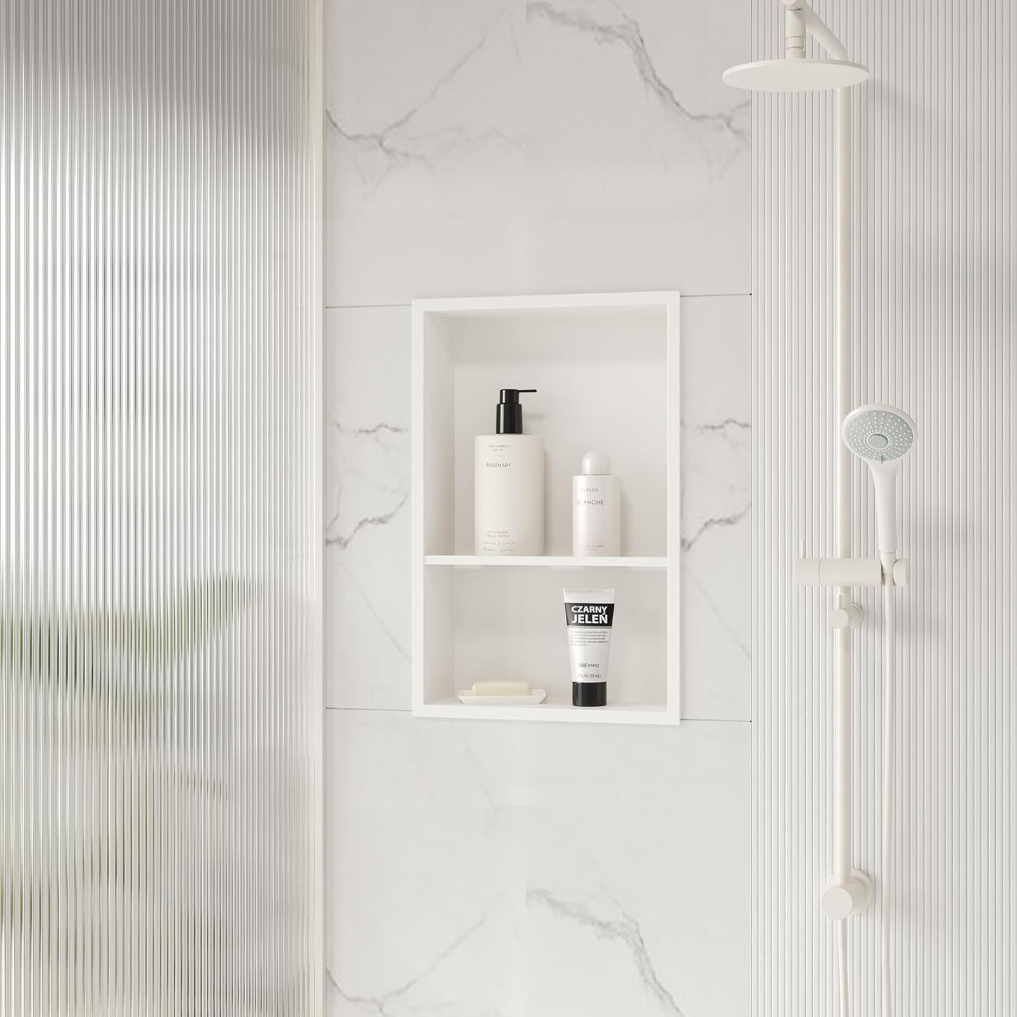 Stainless Steel Shower Niche 18" X 12", No Tile Needed Wall Niche Double Shelves, Recessed Shower Shelf for Bathroom Storage, Matte White