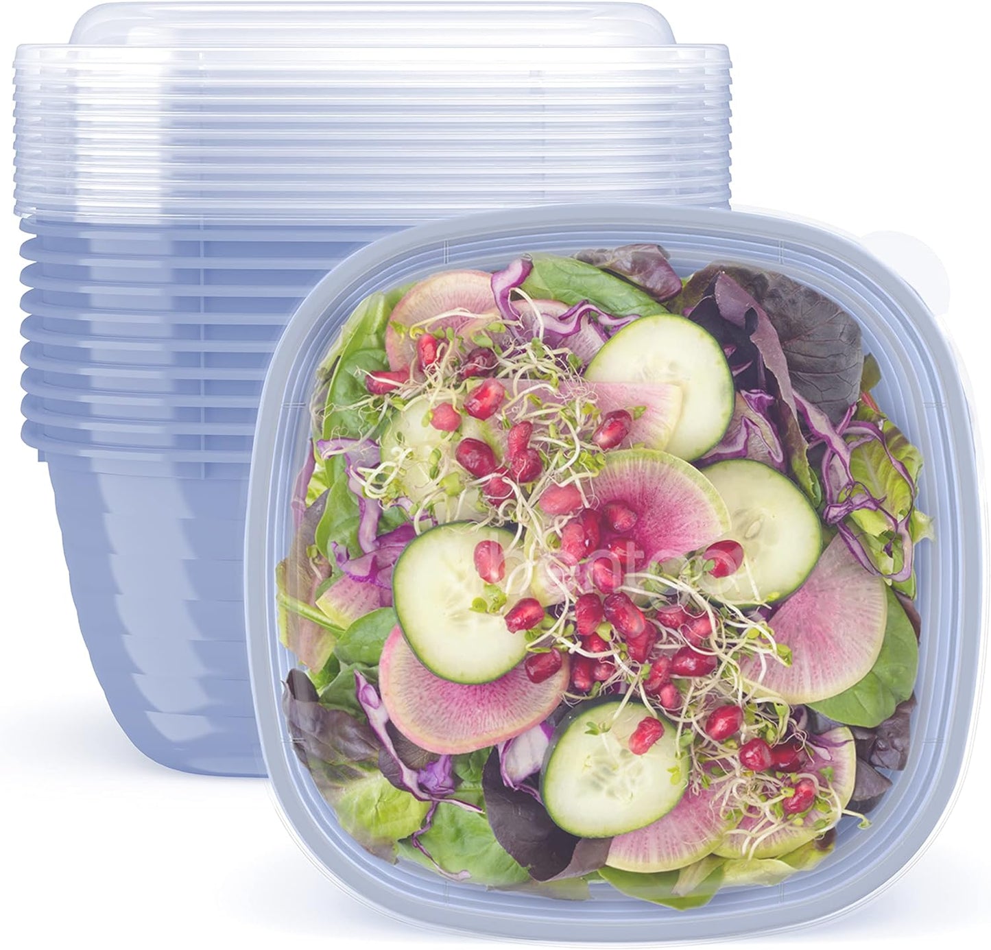Bentgo Prep - 1-Compartment Bowls with Custom Fit Lids - Reusable, Microwaveable, Durable, PFAS & BPA-Free, Freezer and Dishwasher Safe Meal Prep Food Storage - 10 Bowls & 10 Lids (Periwinkle)