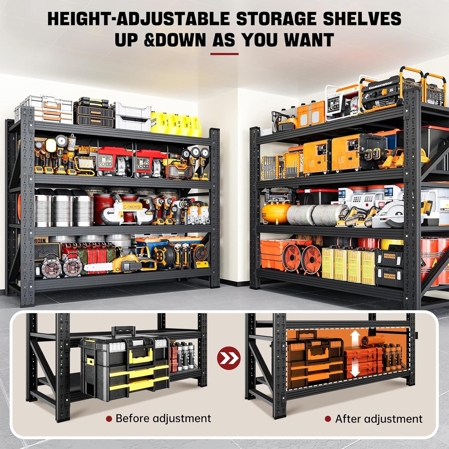 3000LBS Storage Shelves,40" W Garage Shelving Heavy Duty Metal Adjustable Garage Shelves, Shelving Units Industrial Shelving for Warehouse,40" W x 24" D x 60" H,Black