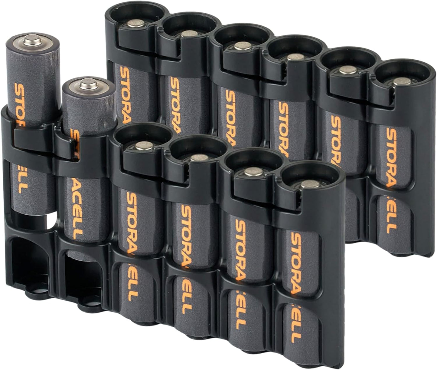 Storacell Slimline AA-6 Battery Storage Caddy and Dispenser (Pack of 2), Black, Holds 6 AA Batteries (Not Included), Durable & Compact Design, The Original Battery Caddy, Made in The USA