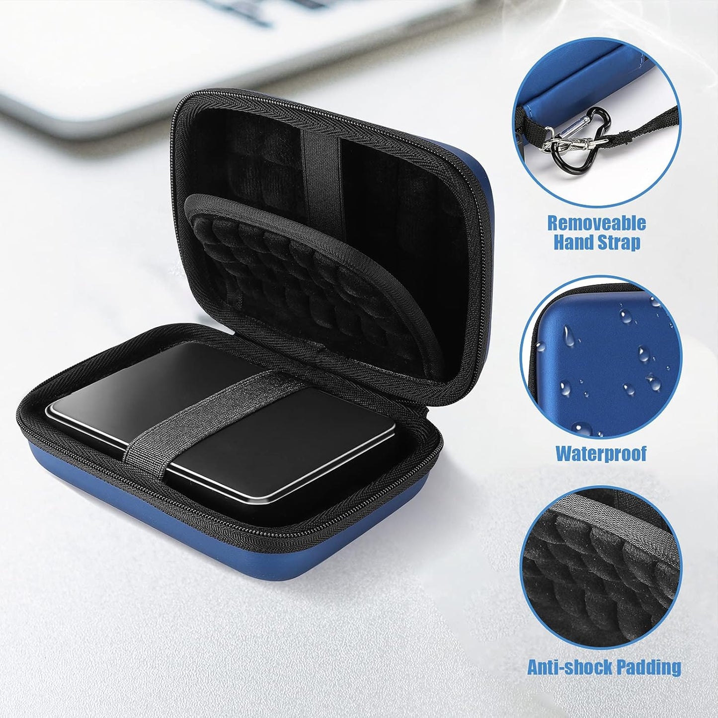 ProCase Hard Drive Case 2.5 Inch for Elements WD My Passport Canvio Basics Seagate Backup Plus Slim Expansion 1TB 2TB 3TB 4TB, Portable External Hard Drive Carrying Case -Navy
