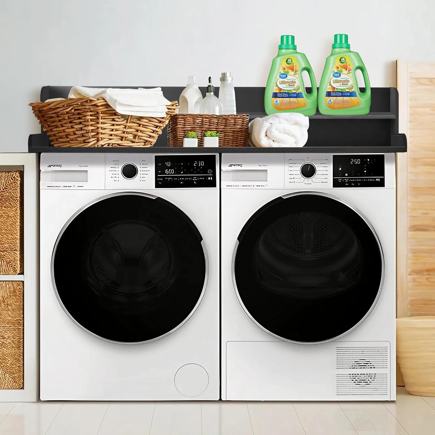 Royxen Laundry Countertop with Storage Universal Fit, Washer and Dryer Countertop with Shelf, Laundry Room Storage, 2-Tier Shelf (Black)