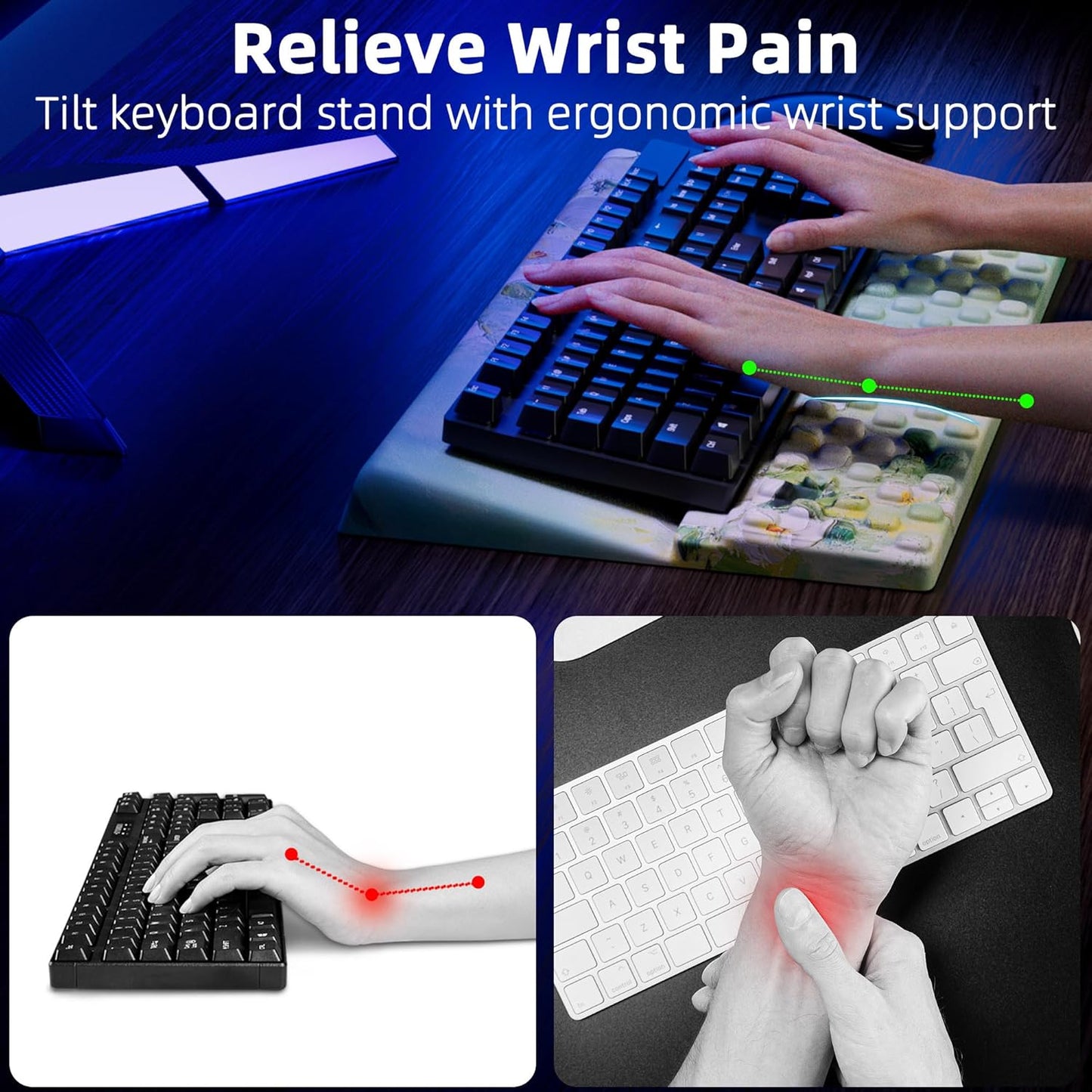 Ospelelf Keyboard Wrist Rest Pad, Comfy Ergonomic Keyboard Stand Holder, Office Desk Accessories, Work from Home Essentials, Anemone Pattern