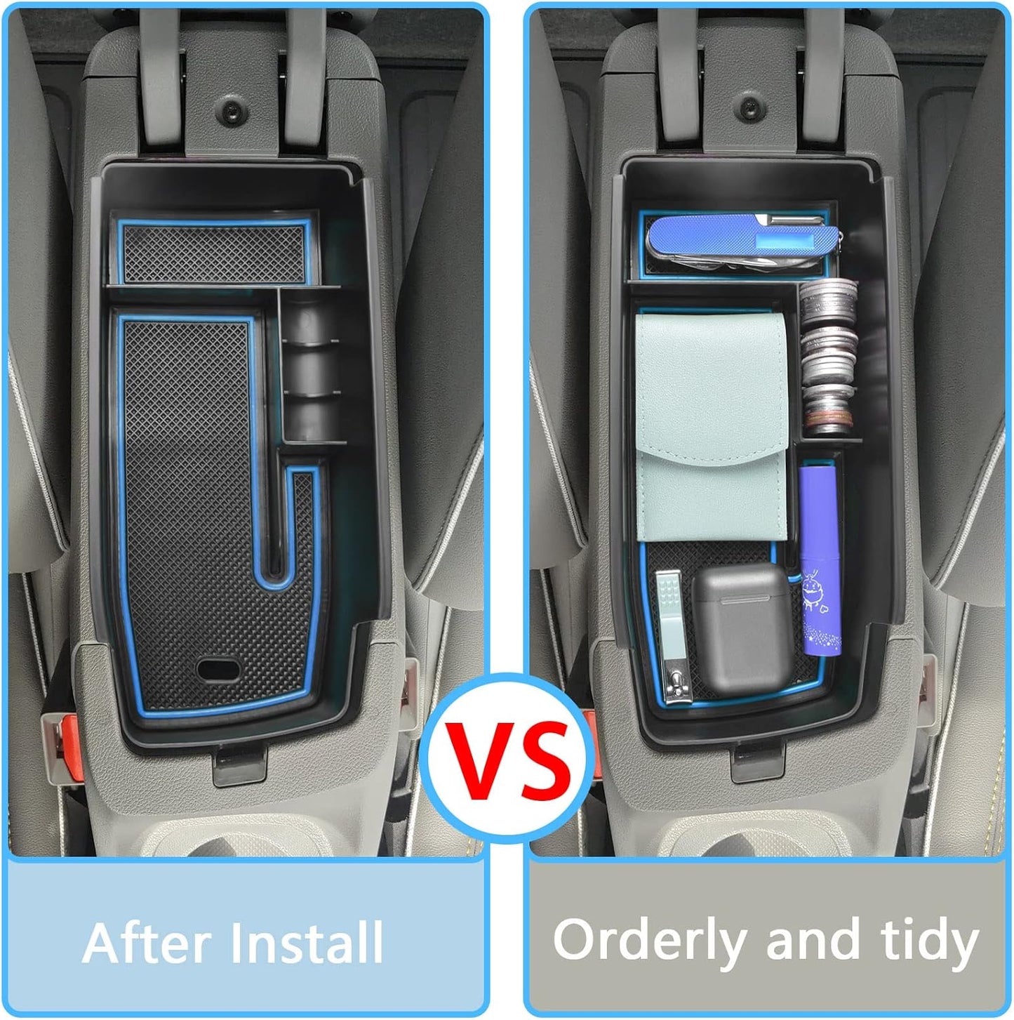 EDBETOS Center Console Organizer Tray Compatible with Chevy Bolt EUV Bolt EV Accessories 2022-2023 Interior Secondary Armrest Storage Glove Box Divider ABS Material, Customized Design, Blue