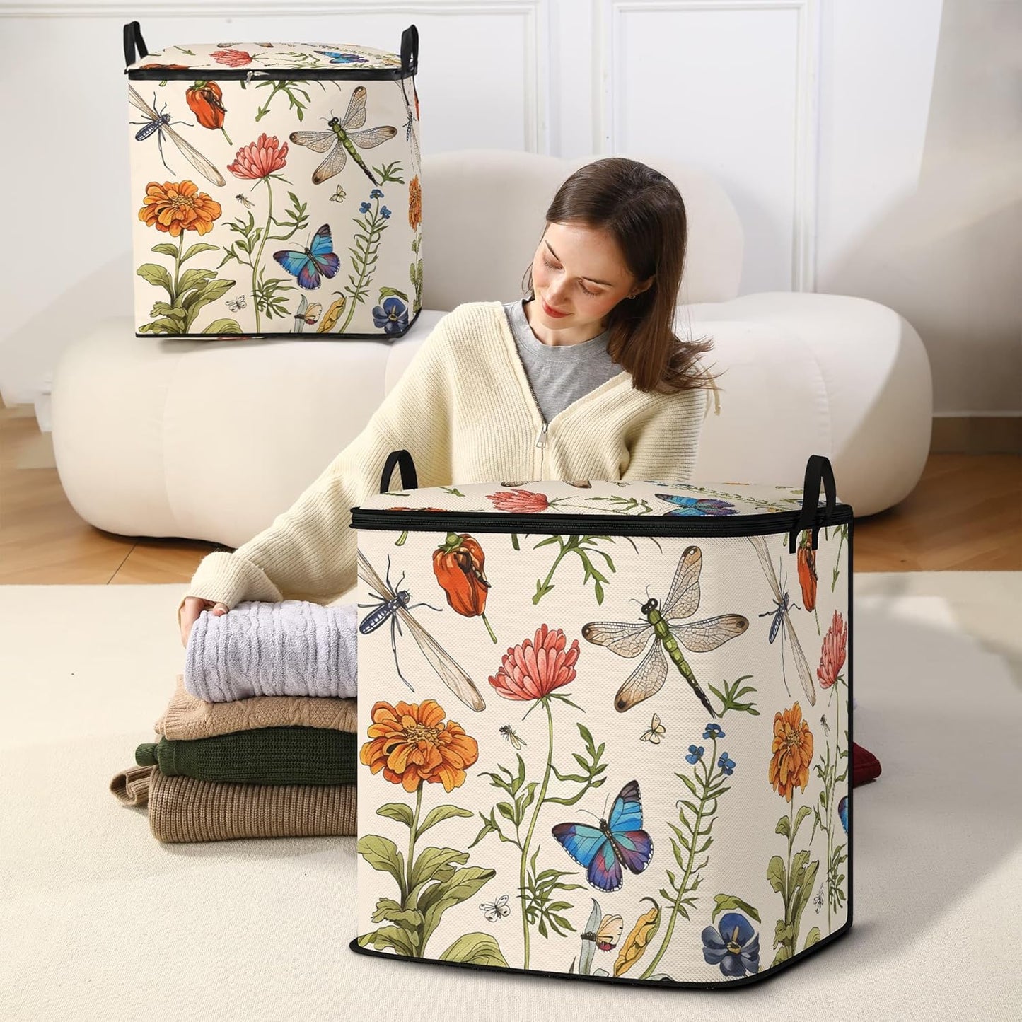 Large Comforter Storage Bag with Zipper,Closet Organizer for Clothes,Blankets,Quilts,Pillows,Fabric Storage Bags with Portable Handles 95L(2-Pack)