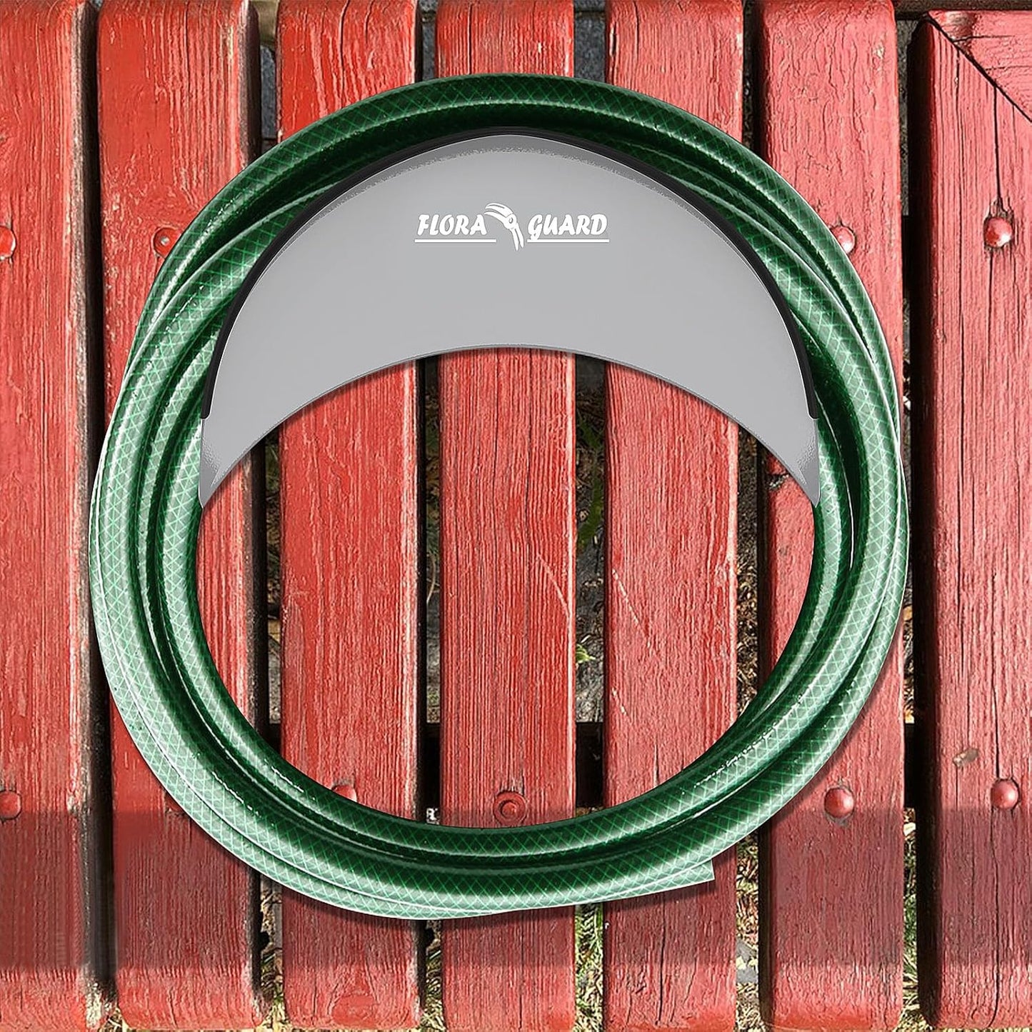 FLORA GUARD Garden Hose Holder, Heavy-Duty Metal Hose Hanger, Holds Up to 125 ft, Gaeden Hose Wall Mount for Outdoor Patio, Rust and Slip Resistant (Gray)