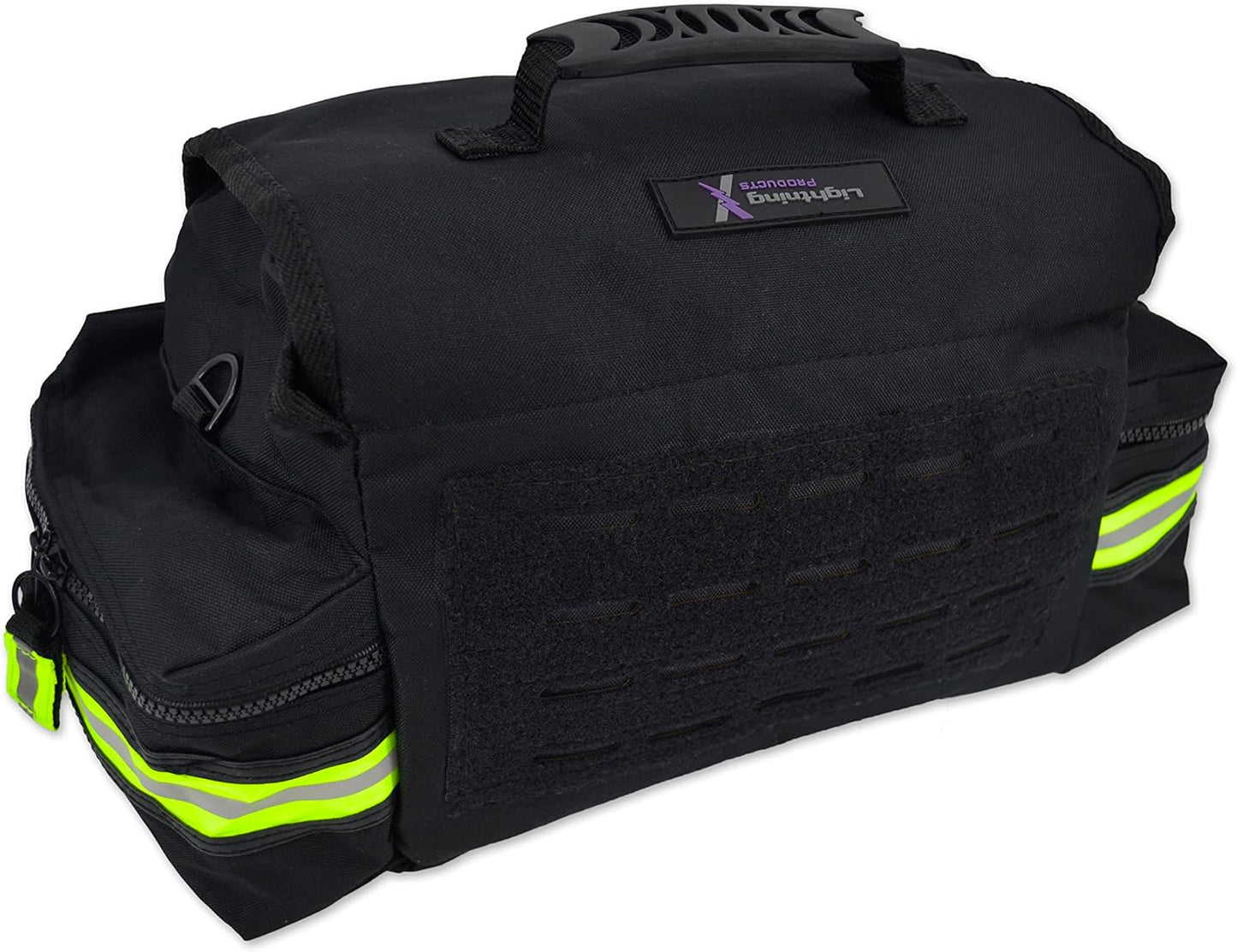 Lightning X Personalized First Responder EMT EMS Trauma Bag w/Stocked First Aid Fill Kit B & Custom Embroidered Name Patch (Black)