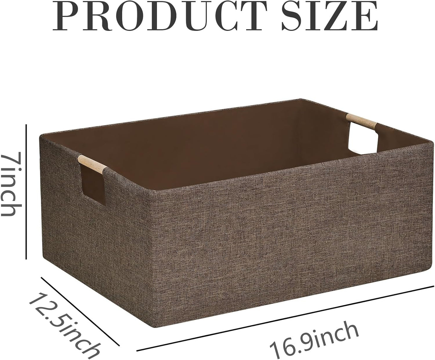 Collapsible Storage Box 16.9"x12.5"x7" with Wooden Handles | Foldable Organizer for Closet, Shelves, Toys & Cosmetics | Durable Linen-Polyester Fabric | Space-Saving Home Organization 2Pack