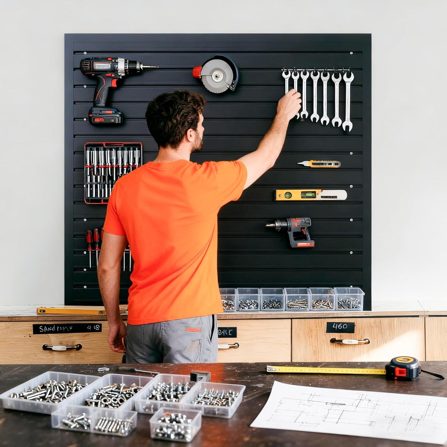 Yuzzy Slat Wall Paneling 4 x 4ft, Garage Slatwall Panel Wall Storage Systems, Heavy Duty PVC Garage Wall Organization (Black)