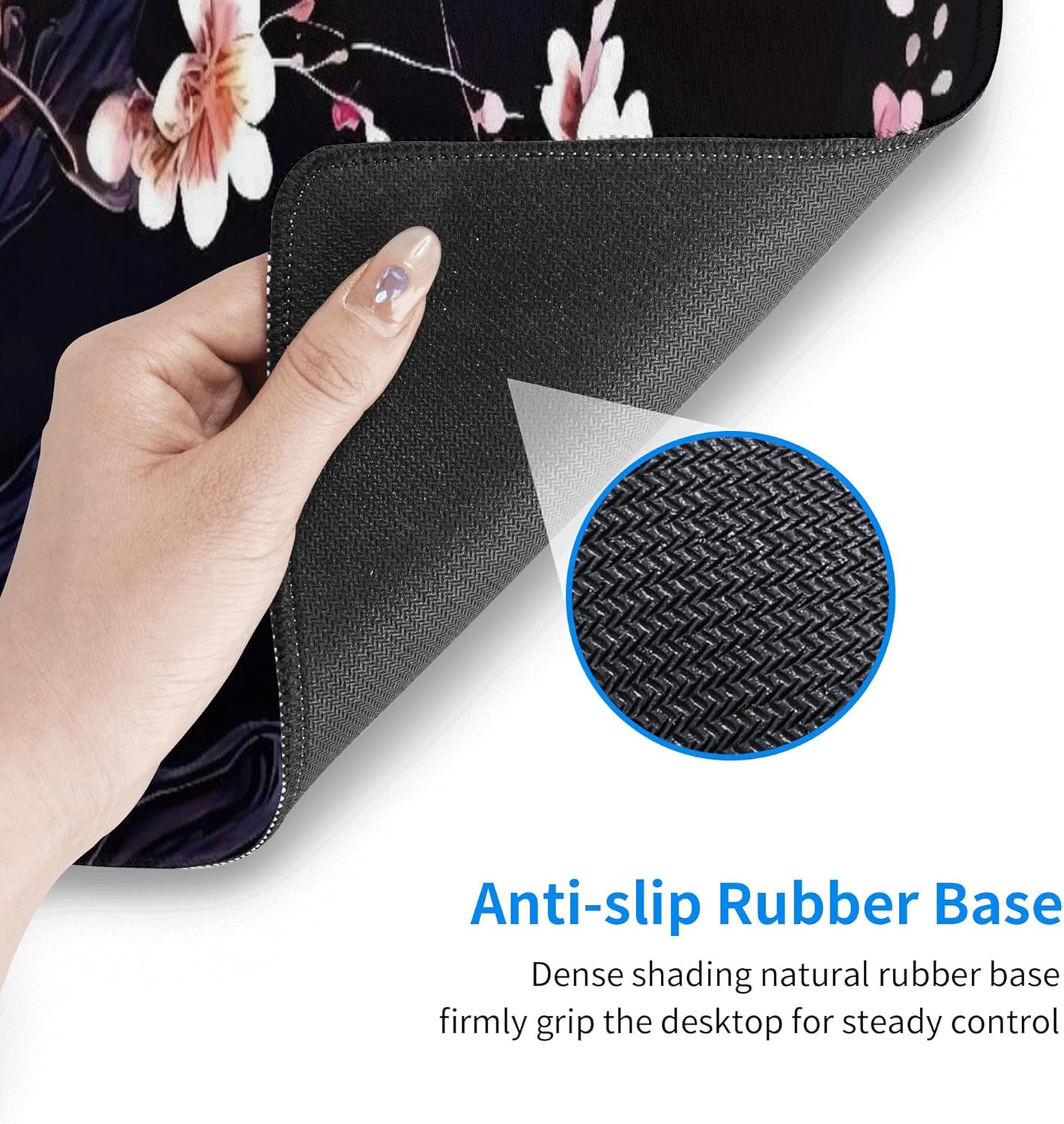 Plum Blossom and Moon Large Mouse Pad, Japanese Flowers Gaming Desk Mat, XL Keyboard Desk Pad Mat for Desktop, 31.5"x11.8" Non-Slip Base Big Mousepad with Stitched Edges