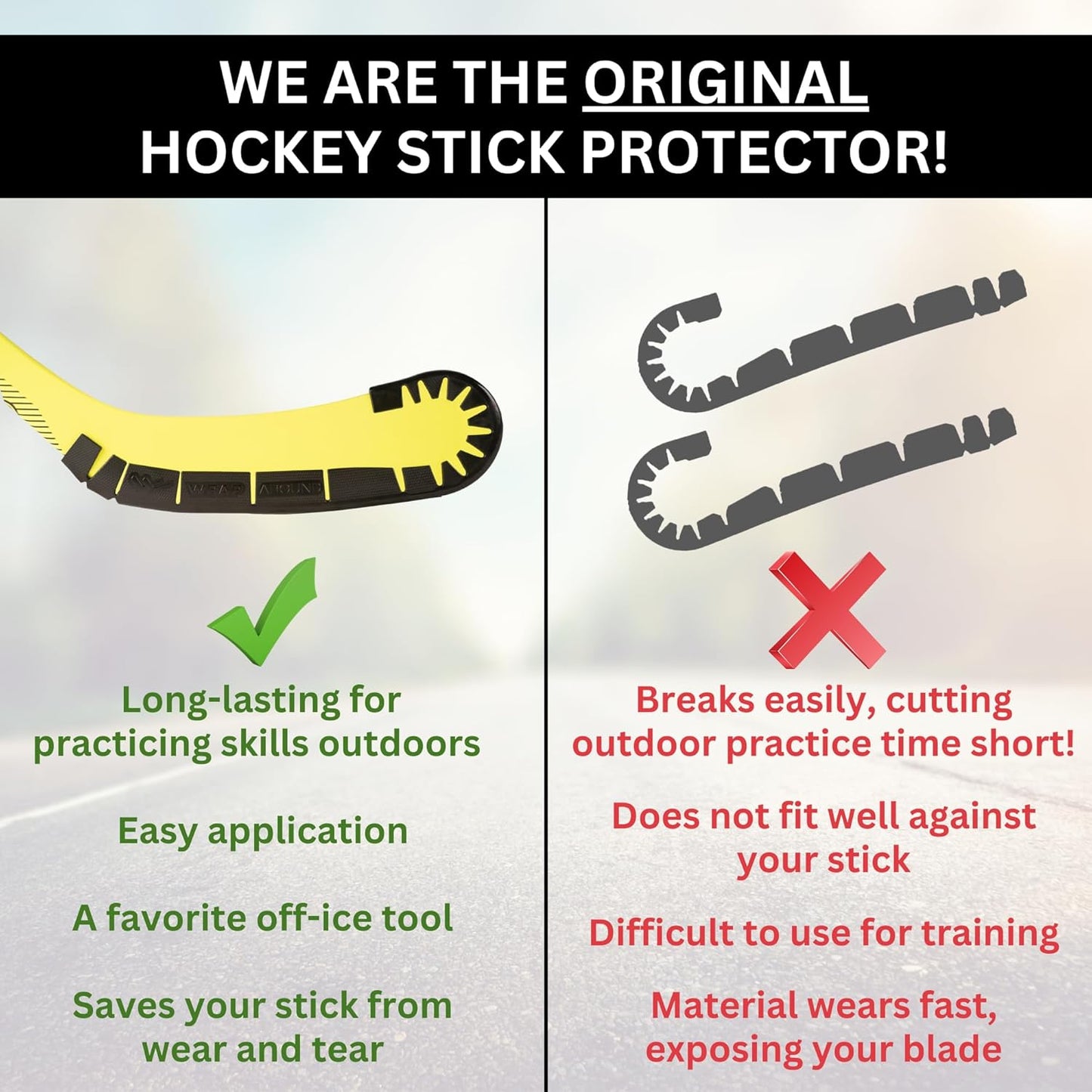 Wraparound Hockey Stick Blade Protector for Off Ice Training - Long Lasting -Cuts to Fit Junior, Senior Sticks - Hockey Training Equipment, Accessories, Gear