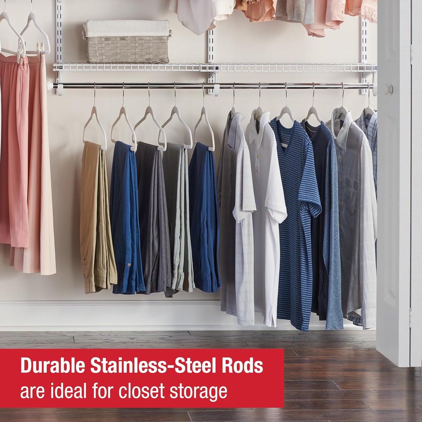 Rubbermaid Configurations Deluxe Custom Closet Kit 4-8Ft. Adjustable Metal Wire Shelving White Finish Expandable Organization System Hardware Included for Home Closet/Pantry/Laundry/Mudroom