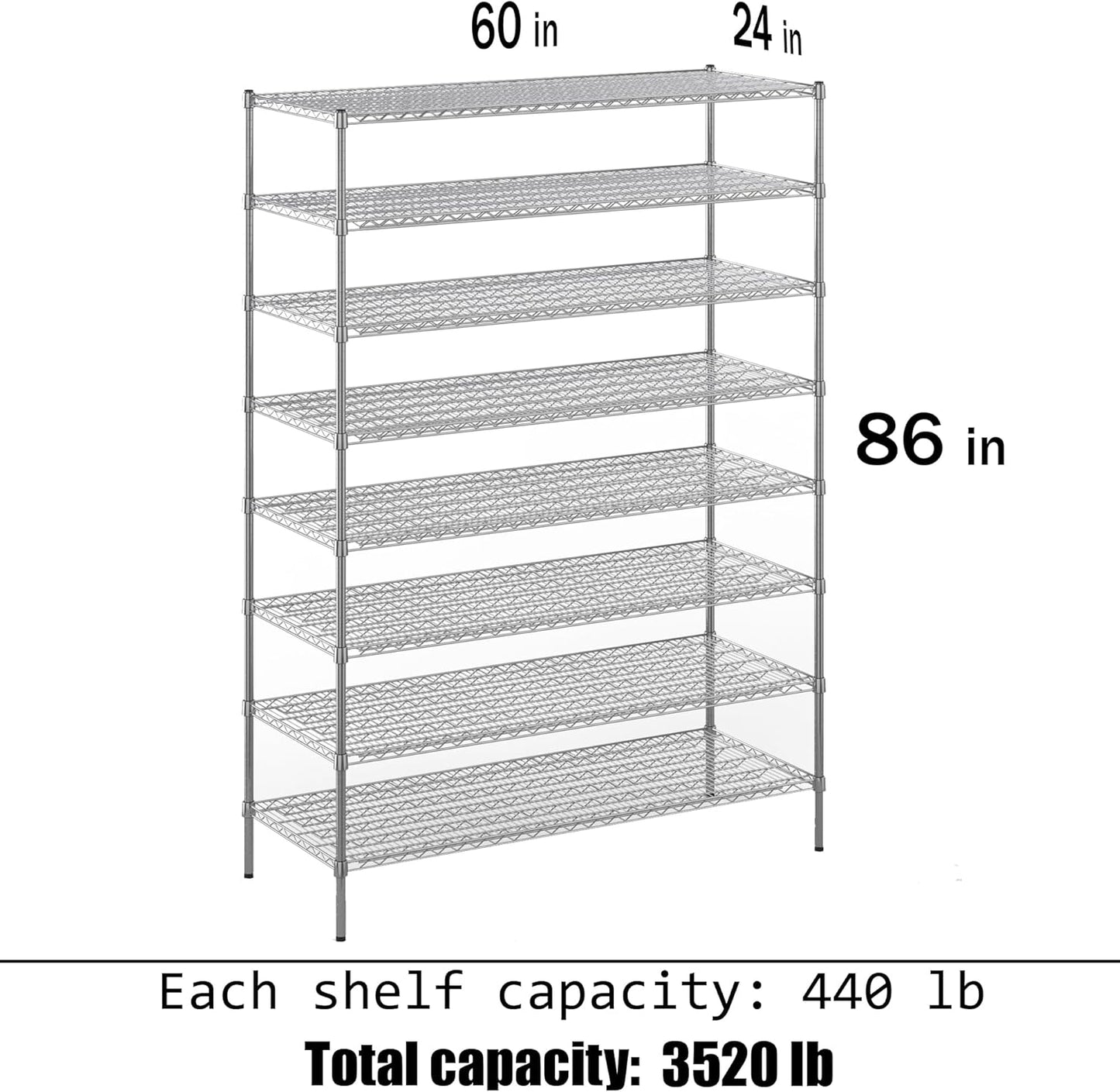 24" Deep x 60" Wide x 86" Height Wire Shelving Kit | 8-Tier | NSF Commercial Storage Rack Unit