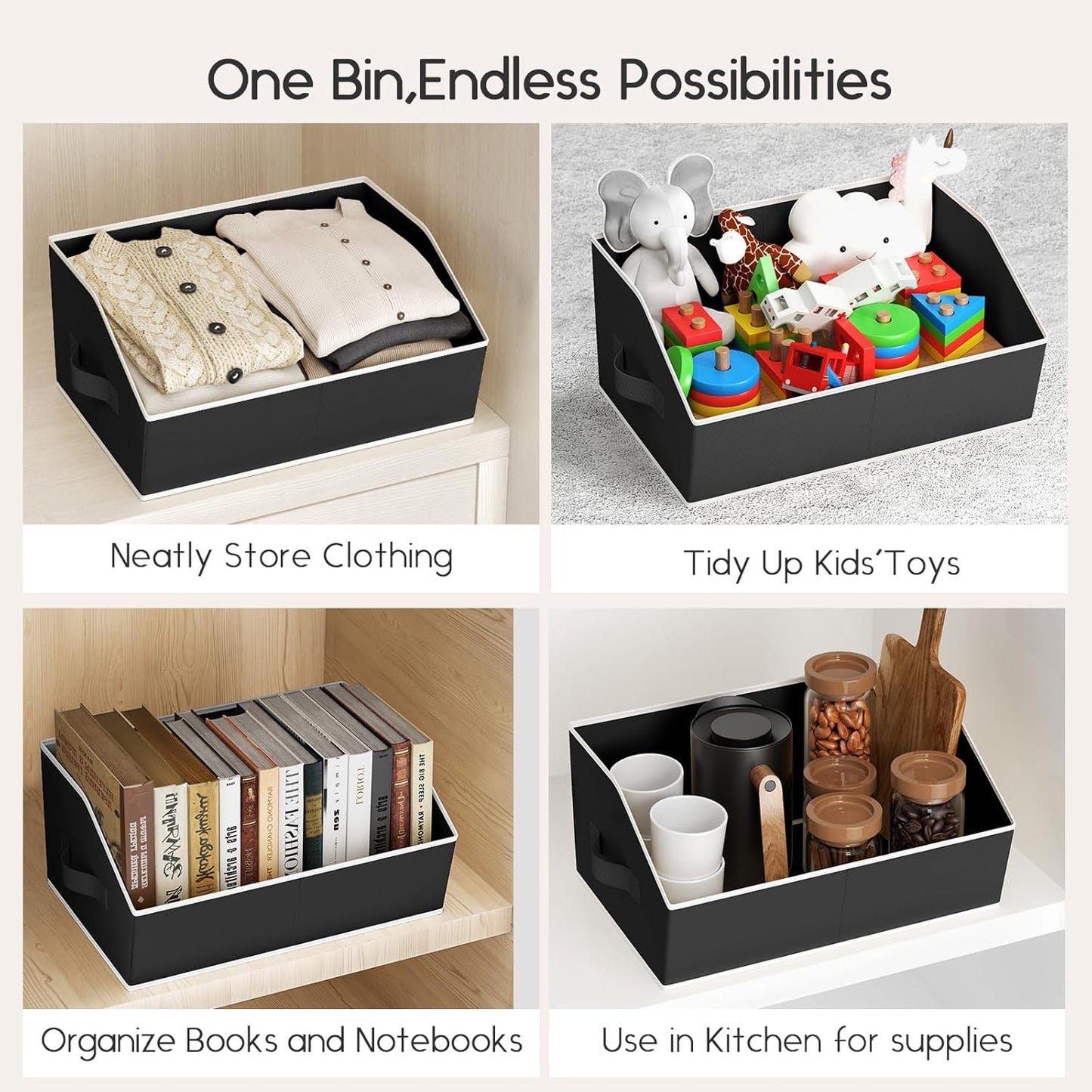 Large Closet Organizers and Storage Bins - 6 Pack Trapezoid Storage Baskets for Shelves, Foldable Fabric Baskets with Handles Ideal for Closet, Basket, Wardrobe and Shelf Storage, Black