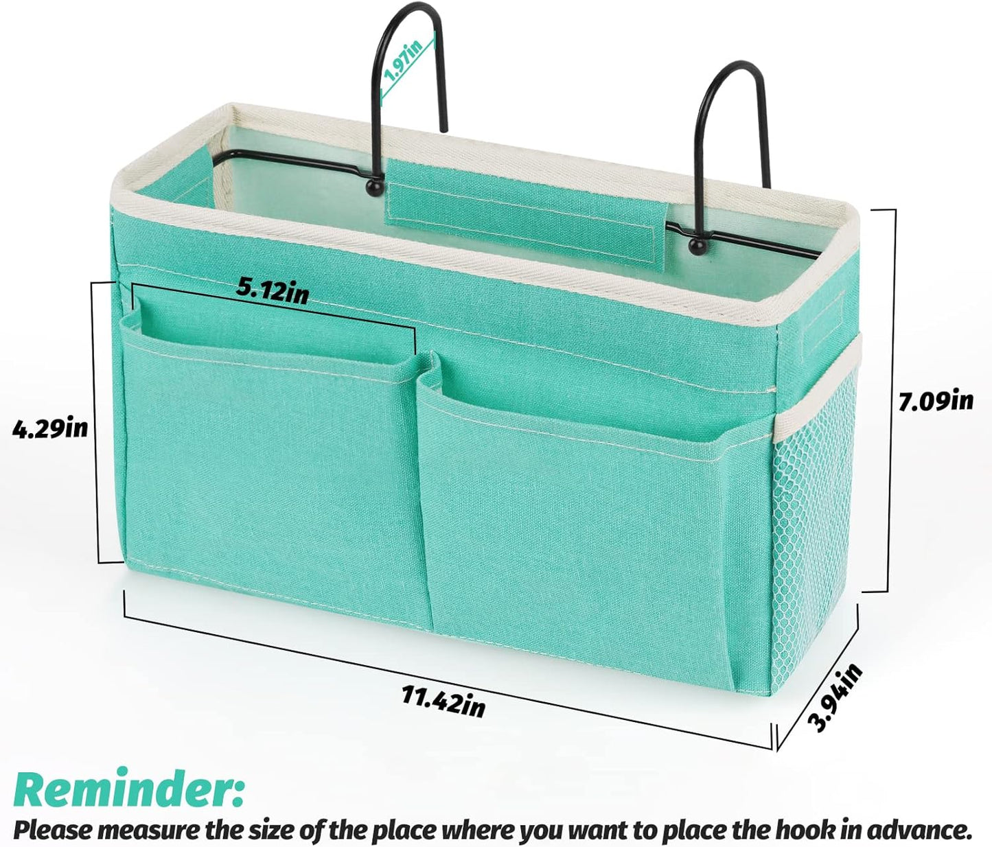Bedside Caddy Bedside Storage Organizer Hanging Bunk Bed Dorm Room with Side Pockets for Water Bottles, Books, Cell Phones, Headphones 2 Pack (Light Blue)