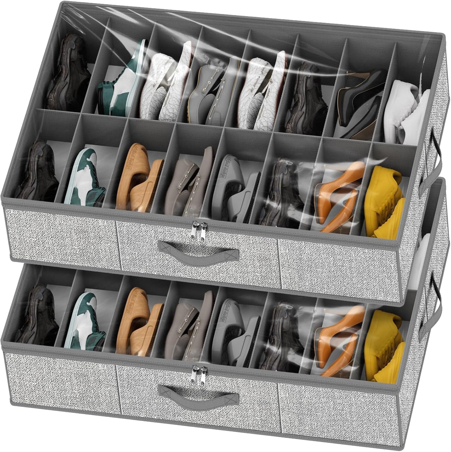 homyfort 32 Pairs Shoe Organizer Under Bed, Underbed Shoe Storage Boxes Bins, Organizador De Zapatos, Extra Large Zapateras Organizer, Grey, Set of 2