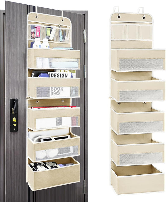 Over The Door Organizer, Behind Door Storage of 5 Compartments, 44 Weight Capacity Bathroom Organizers and Storage, Hanging Organizer for Closet, Room Storage, Lvoy White, 6 Shelf