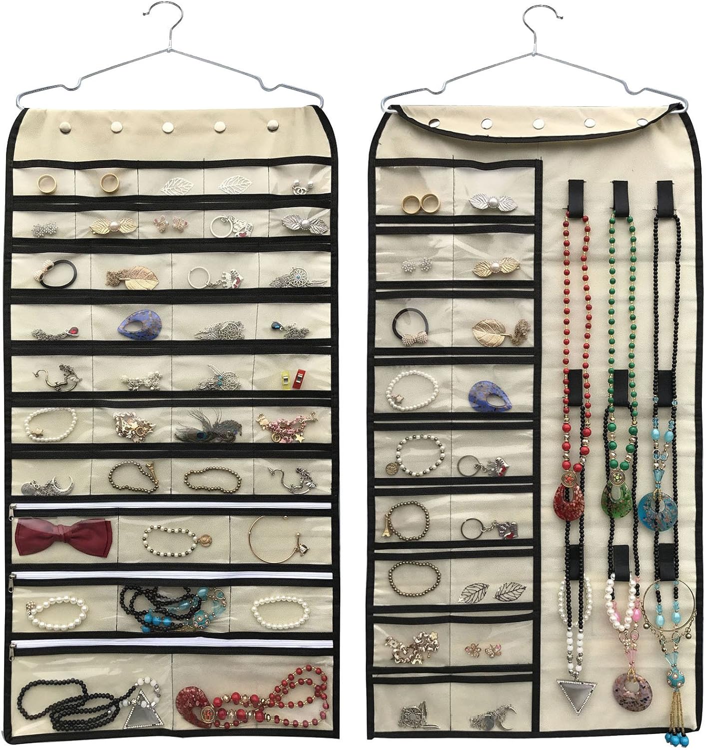 BB Brotrade Hanging Jewelry Organizer,Accessories Organizer,56 Pocket Organizer for Holding Jewelries (Beige-56 Pockets)
