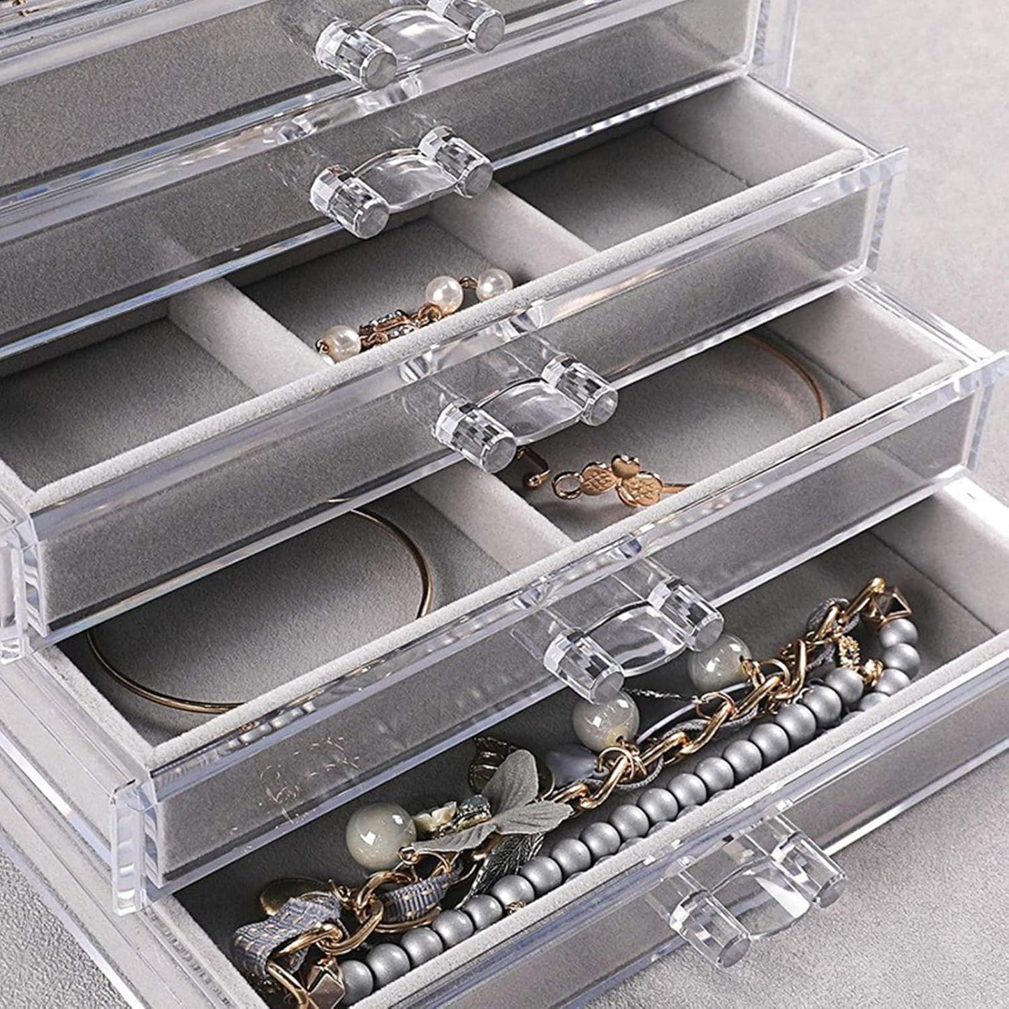 Space Saving Acrylic Cosmetic Storage Drawers Multi Drawers Acrylic Organizer Modern Jewelry Organizer for Organizing Cosmetics and Jewelry