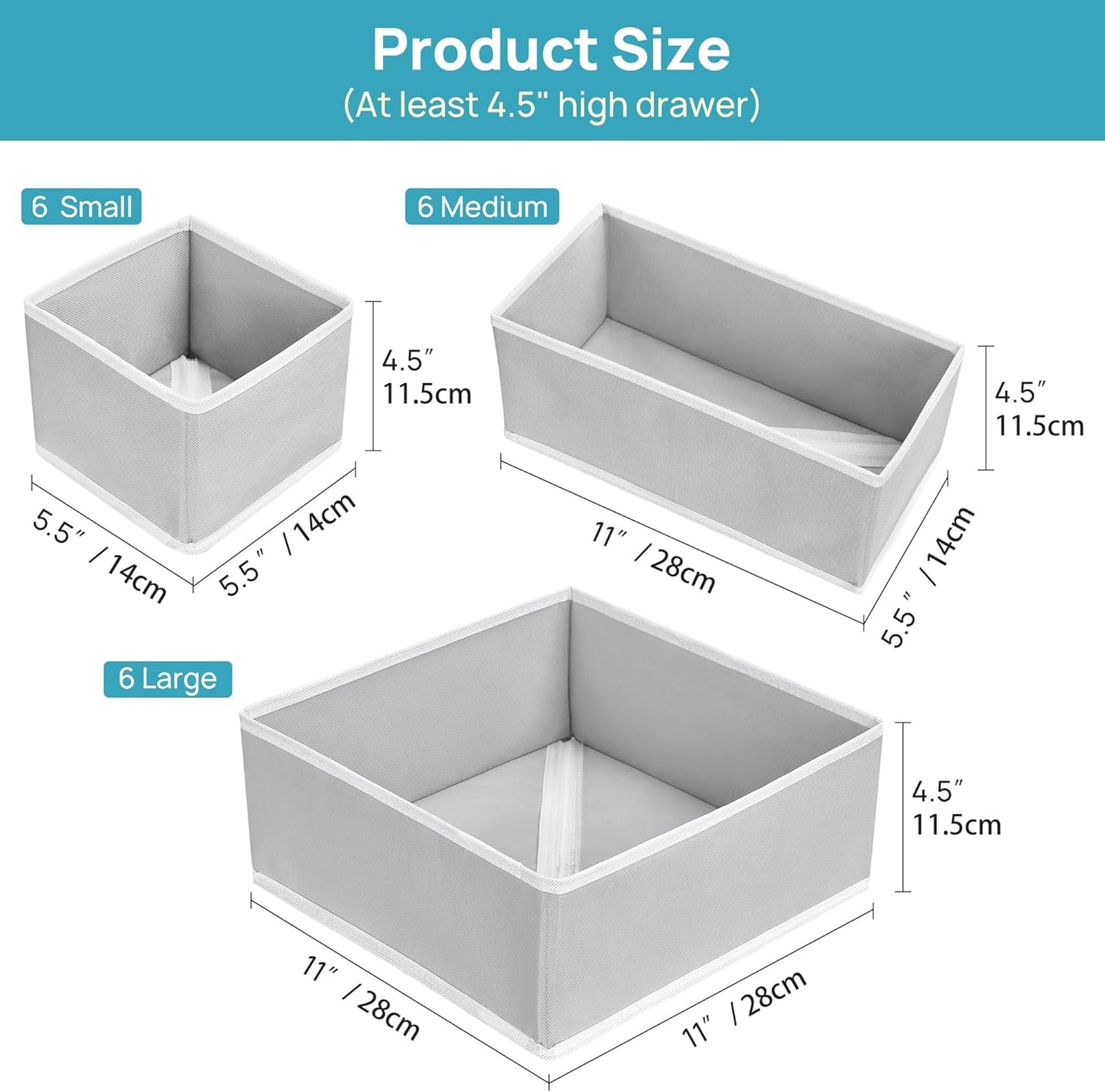 Vtopmart 18 Pack Baby Clothes Organizer, Dresser Drawer Organizer for Baby Clothing, Foldable Fabric Closet Drawer Storage Bins, Dresser Dividers for Bra, Socks, Ties, Scarf