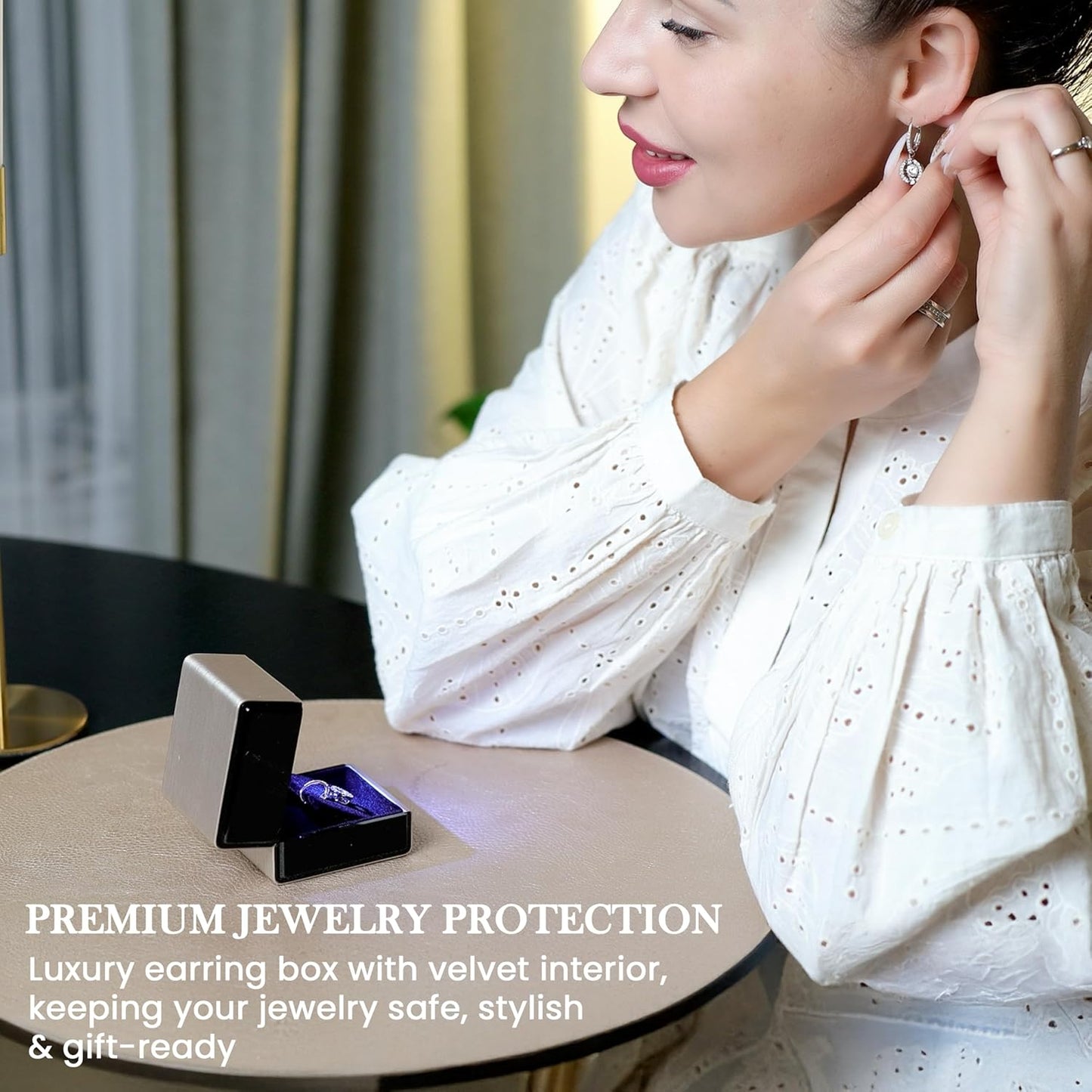 Novel Box Square Shaped Gold Earring Box With LED Light 2.25X2X2.5 Inches - Jewelry Earrings Case Best for Jewelry Displays - Gift Box for Mother's Day, Engagement, Anniversary & more Happy Occasions