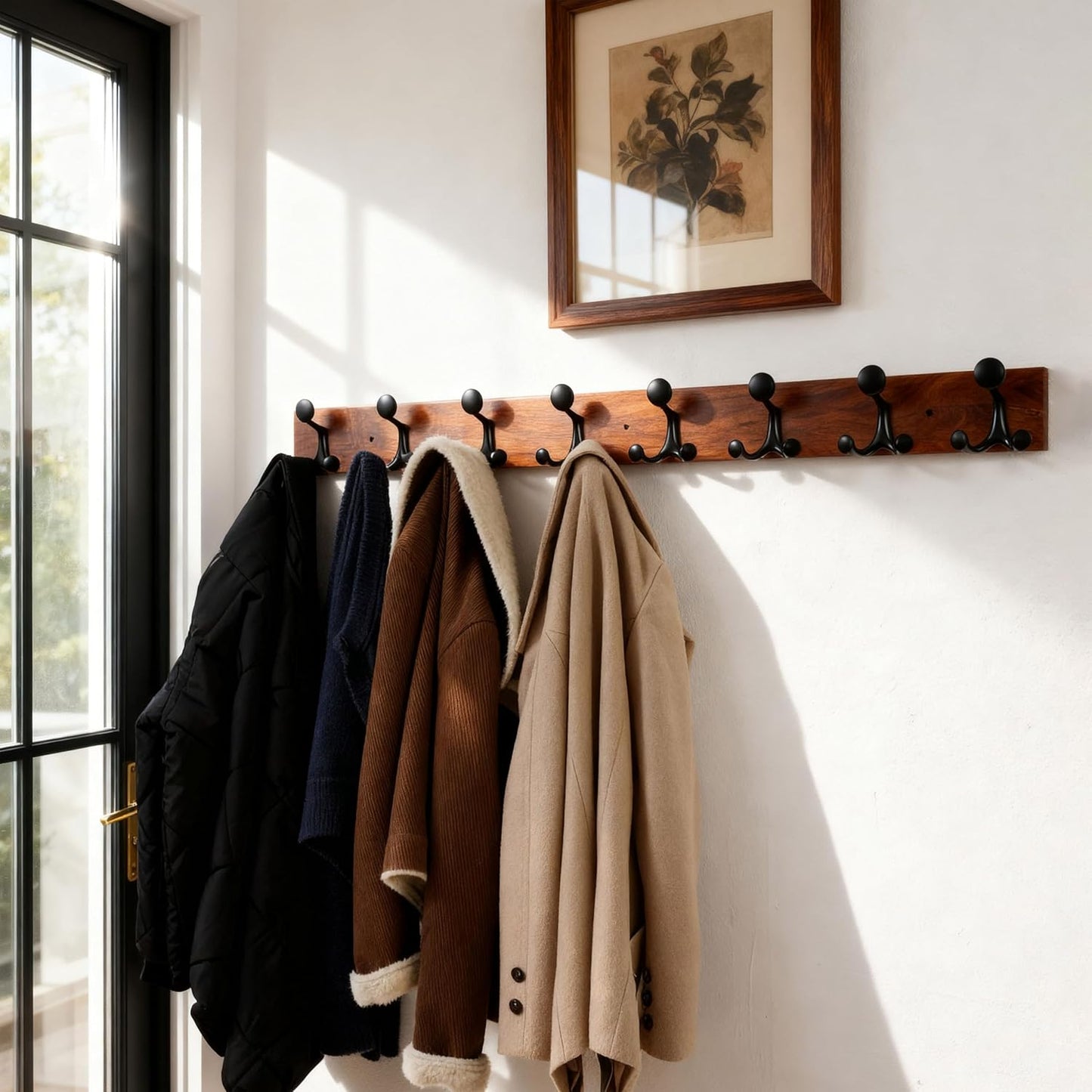 SKOLOO 43-Inch Wood Coat Rack Wall Mount with 8 Triple Hooks - Ideal for Family Entrances, Classrooms, and Pet Supplies Storage - Perfect Coat Hooks for Wall,Mahogany (Sapele)
