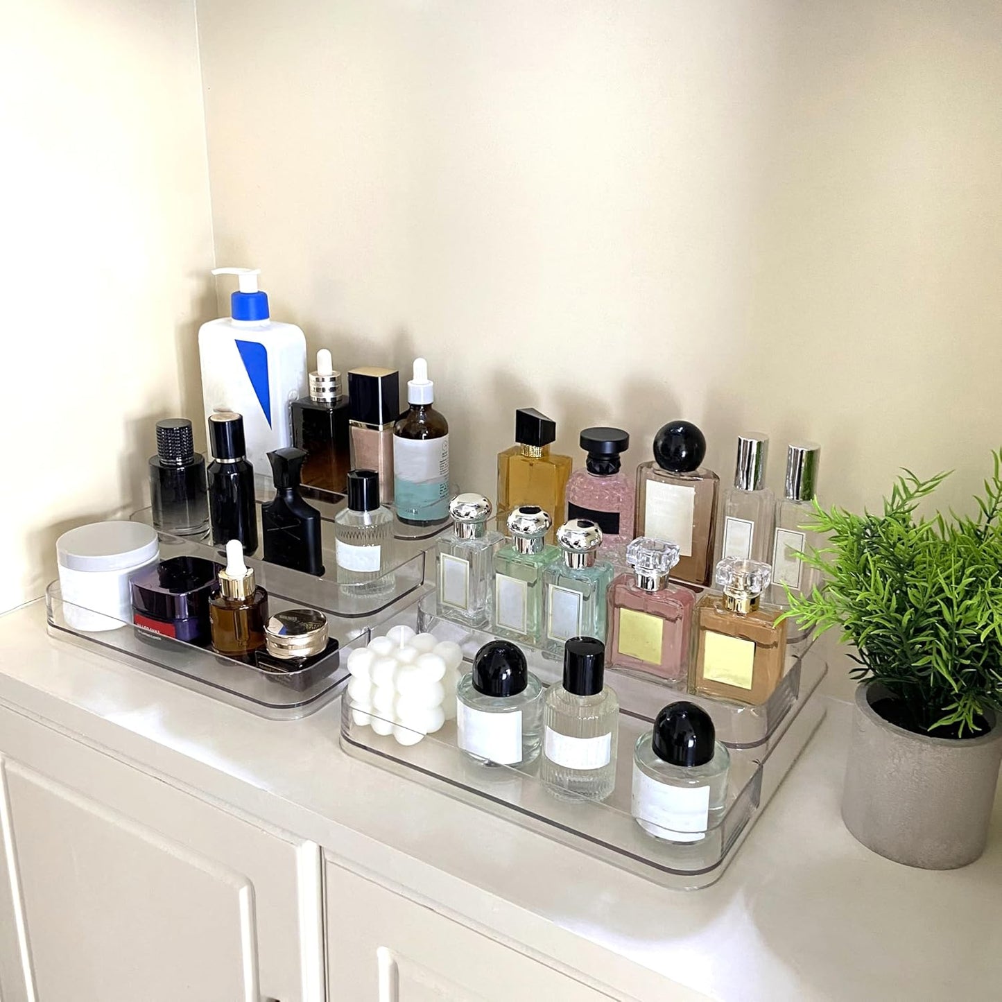 Perfume Organizer - 2 Pack Three-Tiered Shelf - Perfume Lotion Skincare Stand, Spice Vitamins Medicine Bottles Holder,Sturdy Clear Rack for Kitchen Bathroom Countertop Cabinet Storage