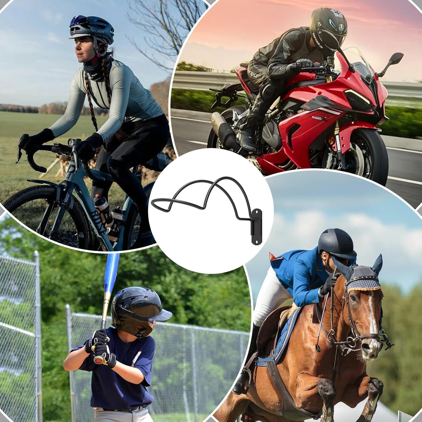 4 PCS Wall Mounted Helmet Rack Roma Helmet Holder Hook Multifunctionnal Metal Rack for Hats Mask Wall Mount Bracket Storage Display Rack with Screws for Equestrian Motorcycle Baseball Rugby Helmetet