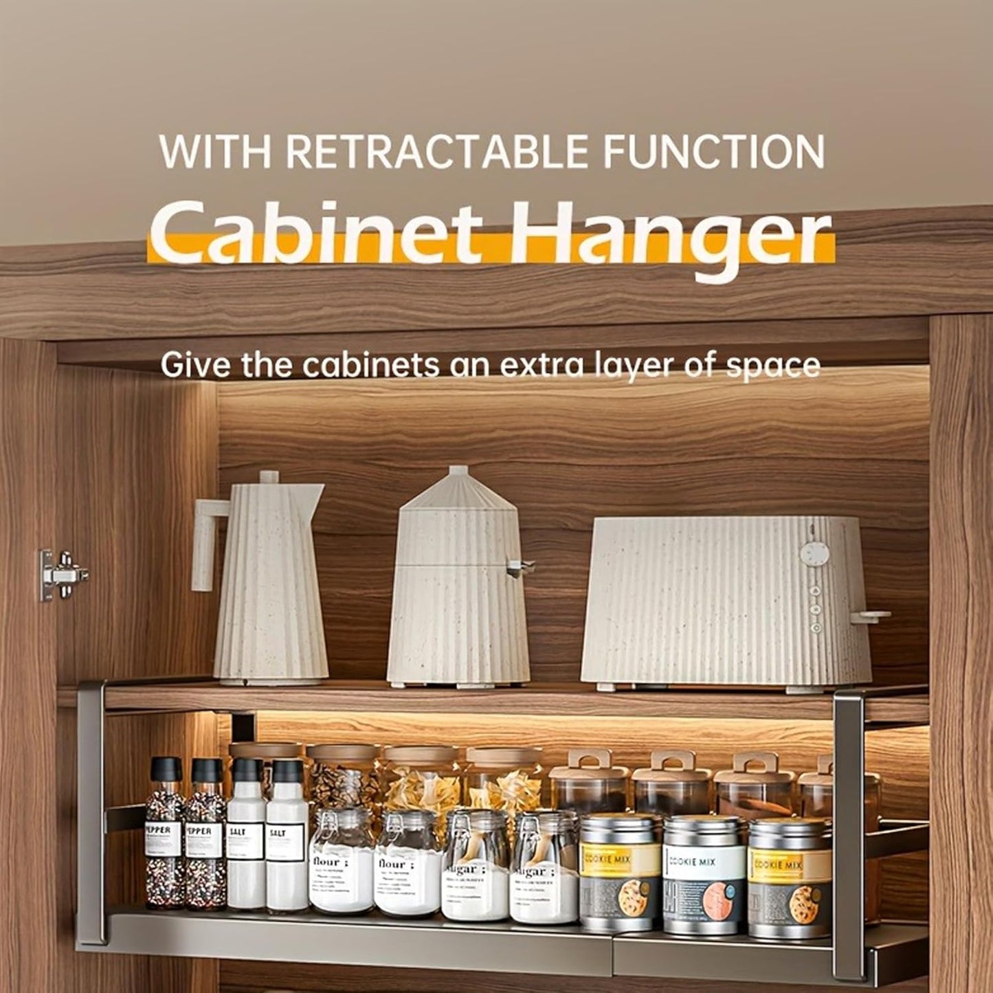 Hanging Under Shelf Storage Basket, Adjustable Width Under Cabinet Add-on Storage Racks, Heavy Duty Slide-in Baskets Organizer for Cabinet Pantry Kitchen, 1 Pack,8.46"D x 10.6"W x 7.36"H
