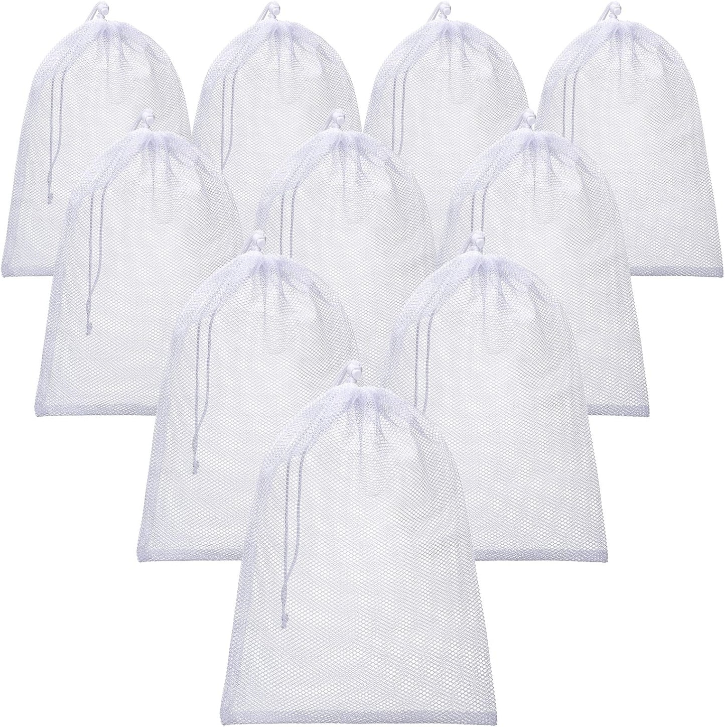 TecUnite 10 Pcs Mesh Bags Drawstring Laundry Bags Large Nylon Mesh Gift Dishwasher Bag with Sliding Drawstring for Kitchen Jewelry Gifts Wedding Favor Home(24 x 36 Inch,White)