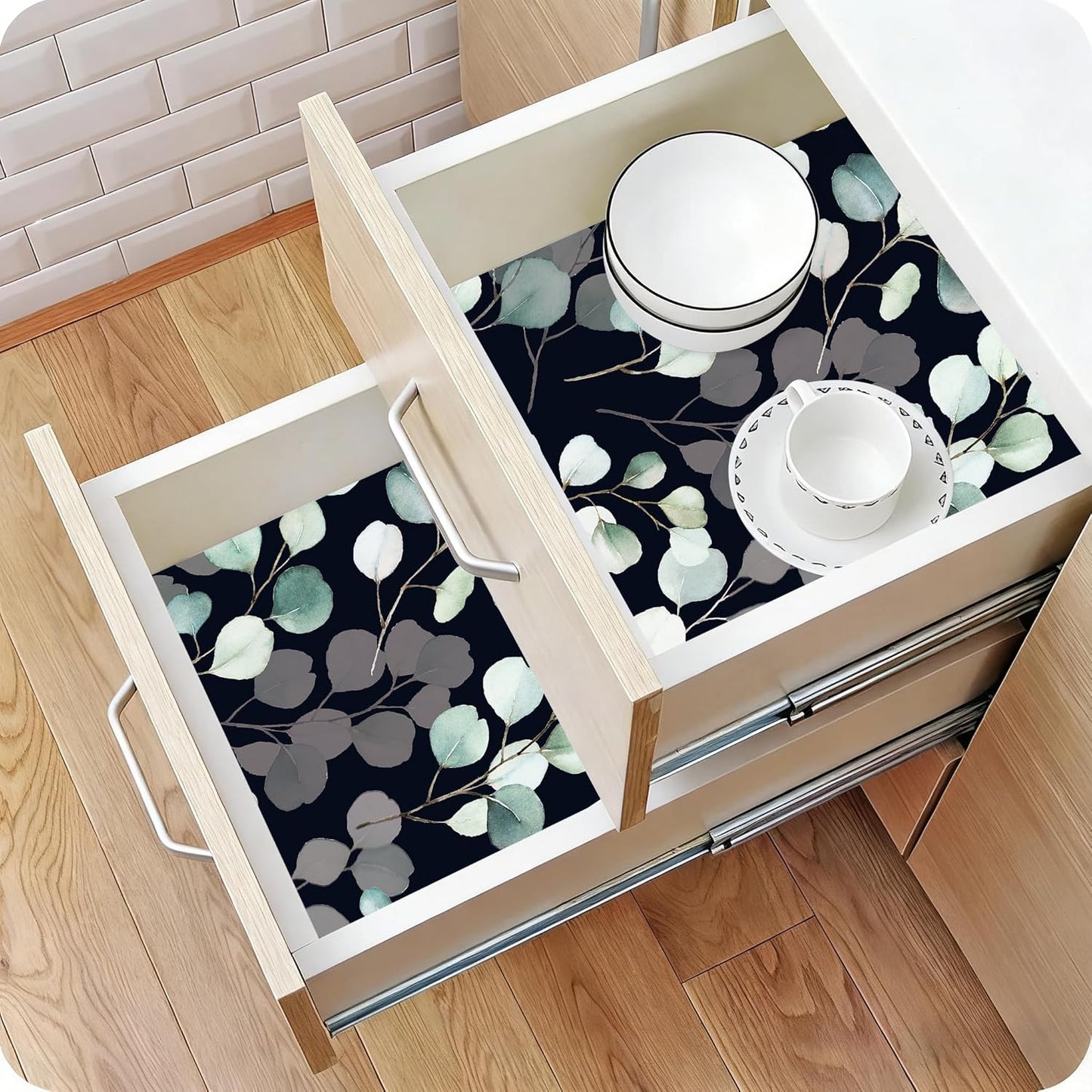 Floralplus Shelf Liner for Cabinet Drawer, Self Adhesive Waterproof Liner, Peel and Stick Black Contact Paper for Cabinet Kitchen, Cupboard Pantry Dresser Liners 17.7 x 78.7 in