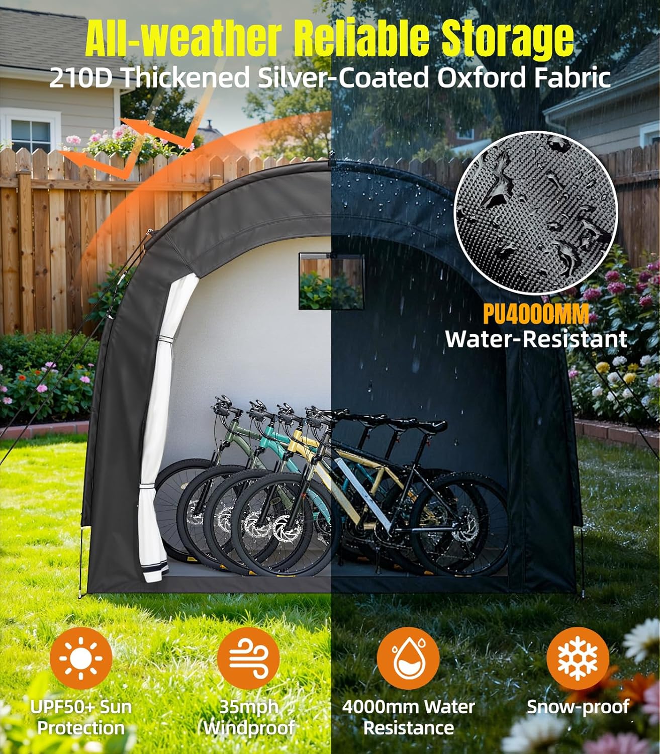 Housolution Bike Storage Tent Shed for 5 Bikes, Outdoor Portable 210D Oxford Thick PU4000 Waterproof Bike Cover with Ventilated Window, Bike Tent Fit for Bicycle, Lawn Mower, Garden Tools
