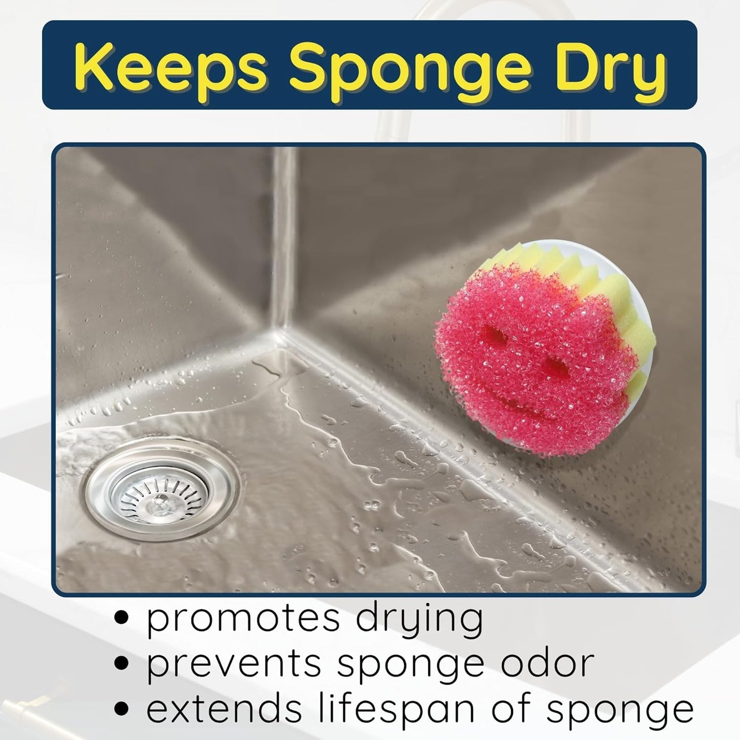 Scrub Daddy Sponge Holder - Stop Soggy Sponges with Suction Cup Caddy - Compatible Scrub Mommy Holder & Kitchen Sink Organizer by BeraTek - White, 1-Pack
