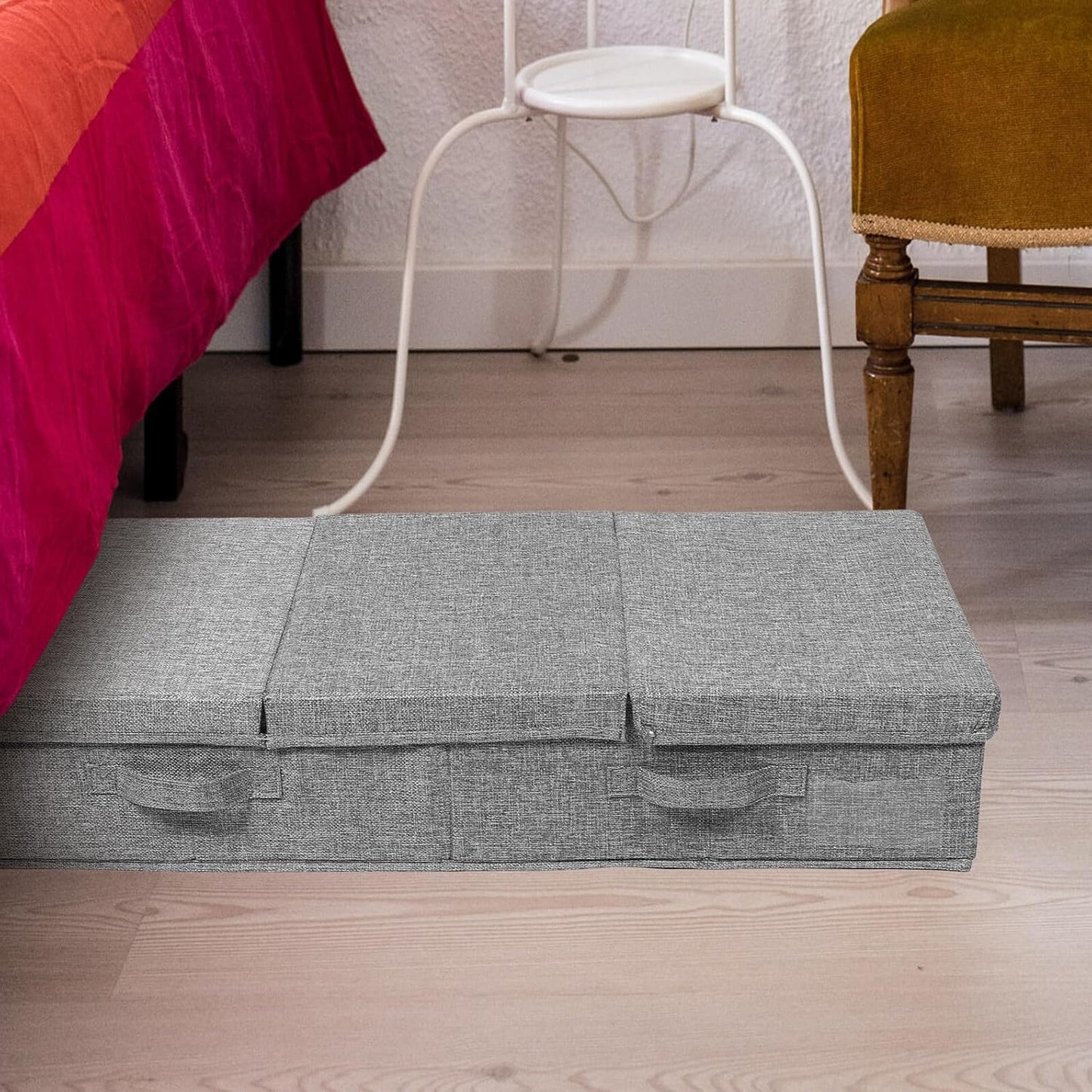 STOBAZA Foldable Under Bed Clothes Storage Box with Lid Space-saving Quilt and Clothing Organizer for Closet and Shelf Portable Fabric Storage Bin for Bedroom and Home Use
