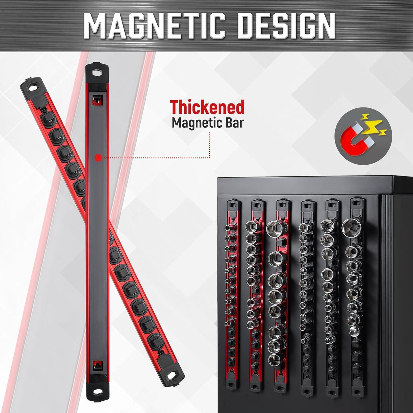 ALOANES 1/4-Inch Drive Magnetic Socket Organizer, Heavy Duty Aluminum Socket Rail Organizer, 360° Swivel Clips Socket Holder Kit for Tool Box, 1/4-Inch Socket Holder x 14 Clips (Red)
