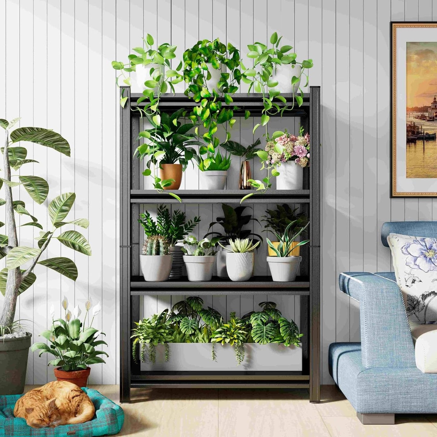 Garage Storage Shelves,5 Tier Shelving Unit, 40 inch Wide, 18” Deep, 78” Tall Organizer Metal Shelf for Basement/Laundry/Pantry Heavy Duty, Adjustable,Easy to Install (4Tier-(39.4"x11.8"x63"))