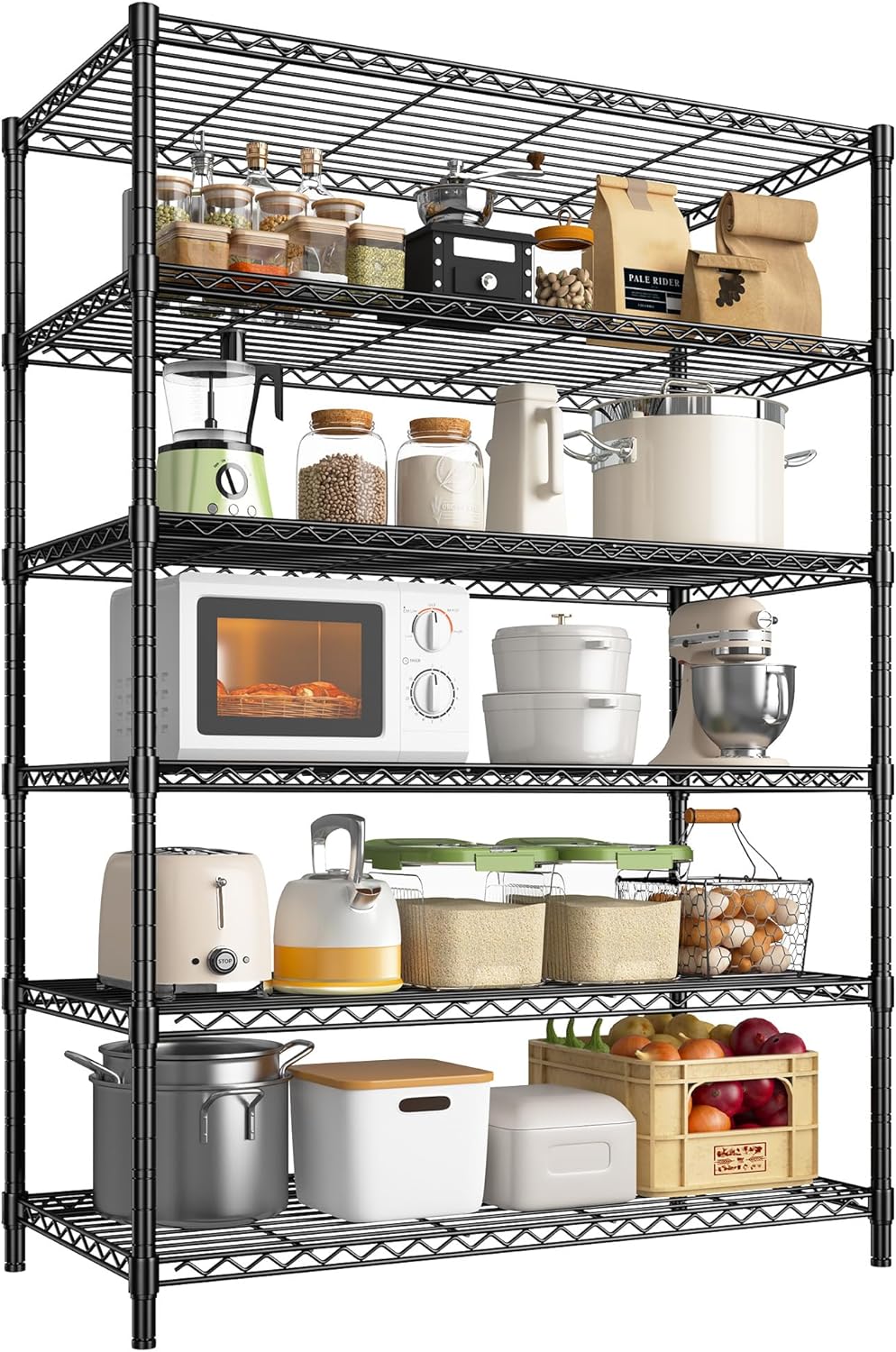 6Tier Metal Shelving Unit Storage Shelves. 1200LBS Wire Shelving Rack Heavy Duty, 75H Adjustable Pantry Shelves, Metal Shelf for Garage Shelving, Closet Shelves,Kitchen, 75" Hx 36" Wx 18" D