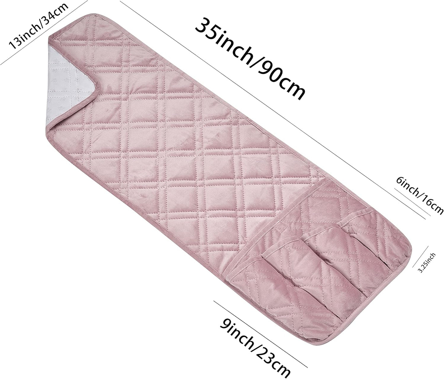 Brilliant Sunshine Pink Velvet Couch Sofa Armrest 5 Pockets Organizer, Slip Resistant Recliner Armchair Caddy, Washable Remote Controls Holder, Storage for Magazine, Tablet, iPad, 35×13", Silver Pink